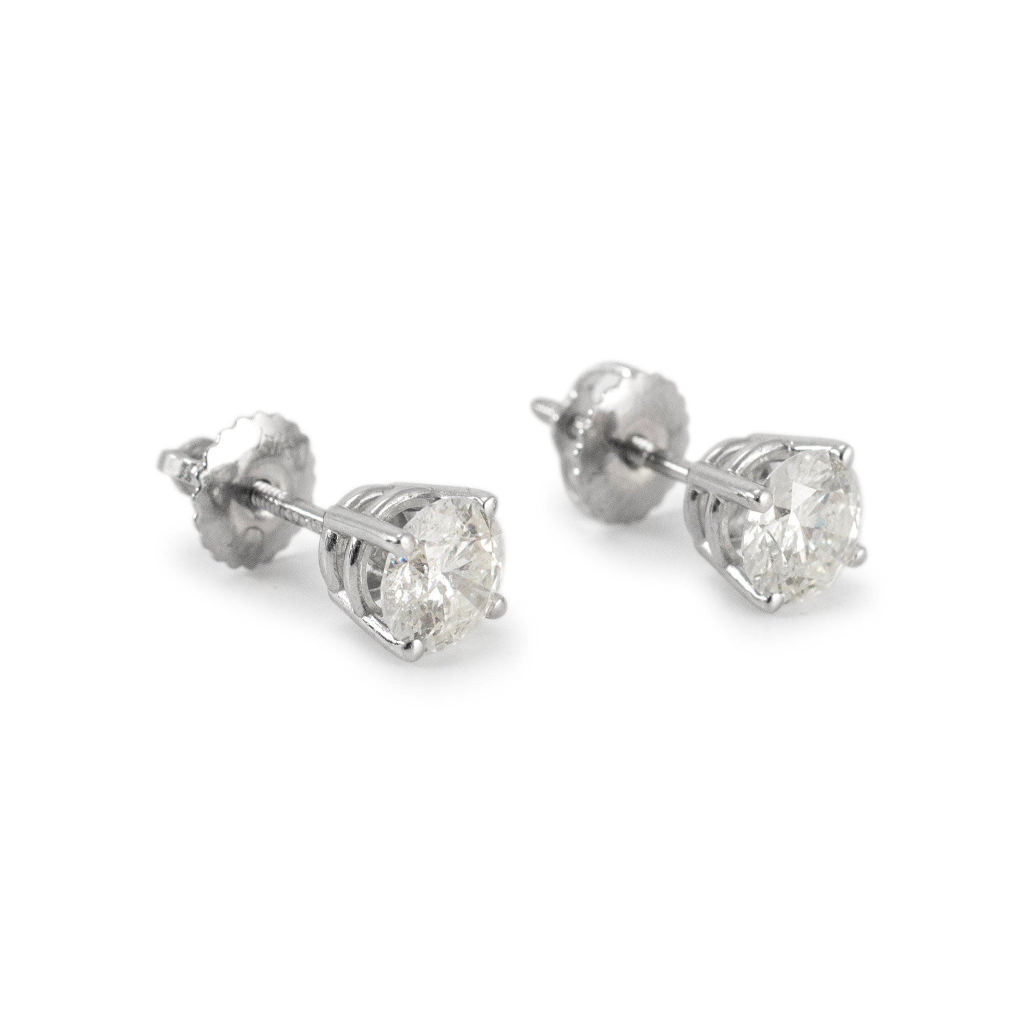 14K White Gold Screw Backs 4-Prong Diamond Stud Earrings