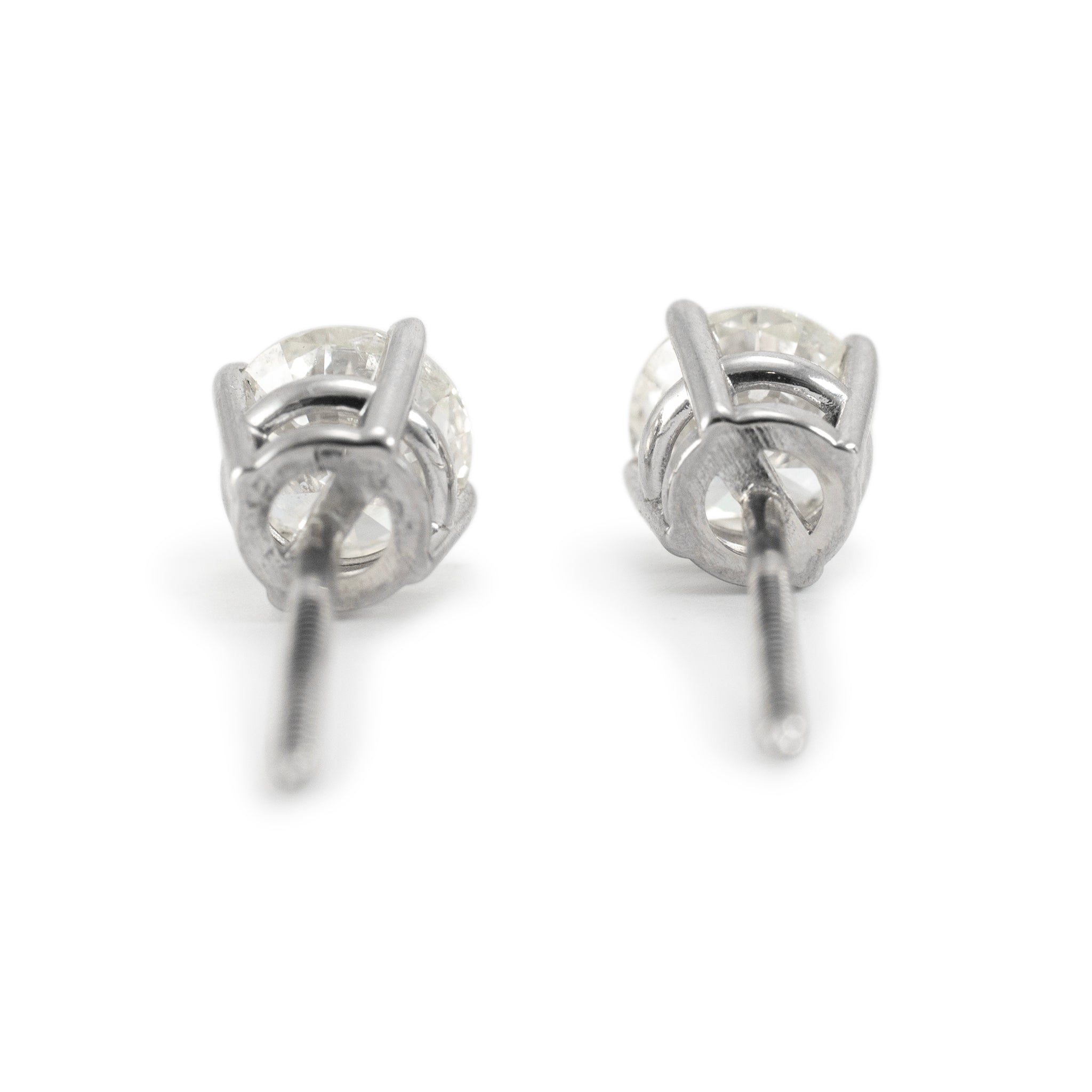 14K White Gold Screw Backs 4-Prong Diamond Stud Earrings
