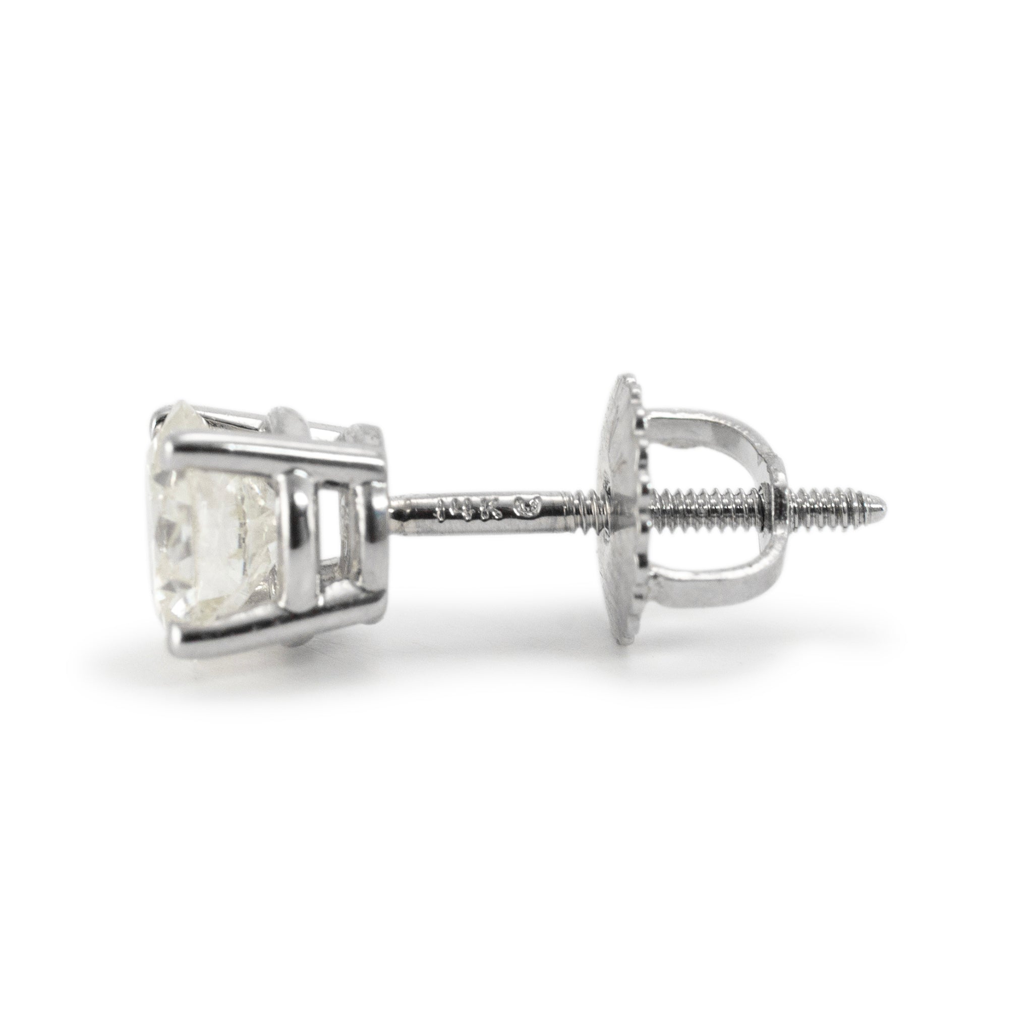14K White Gold Screw Backs 4-Prong Diamond Stud Earrings