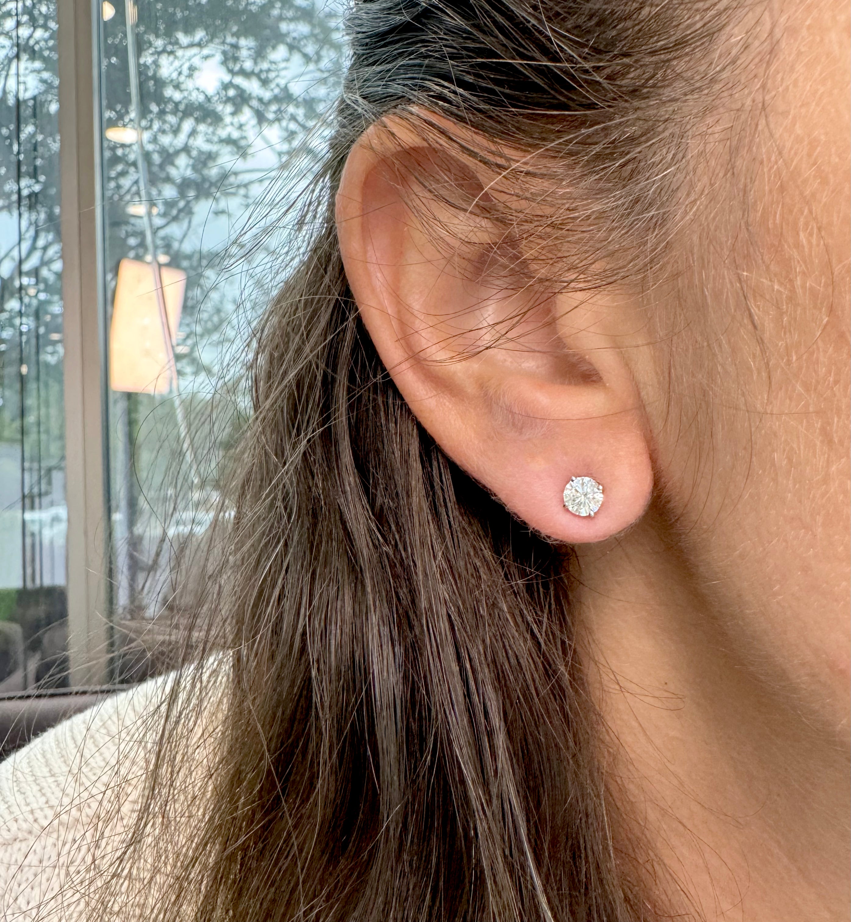 14K White Gold Screw Backs 4-Prong Diamond Stud Earrings