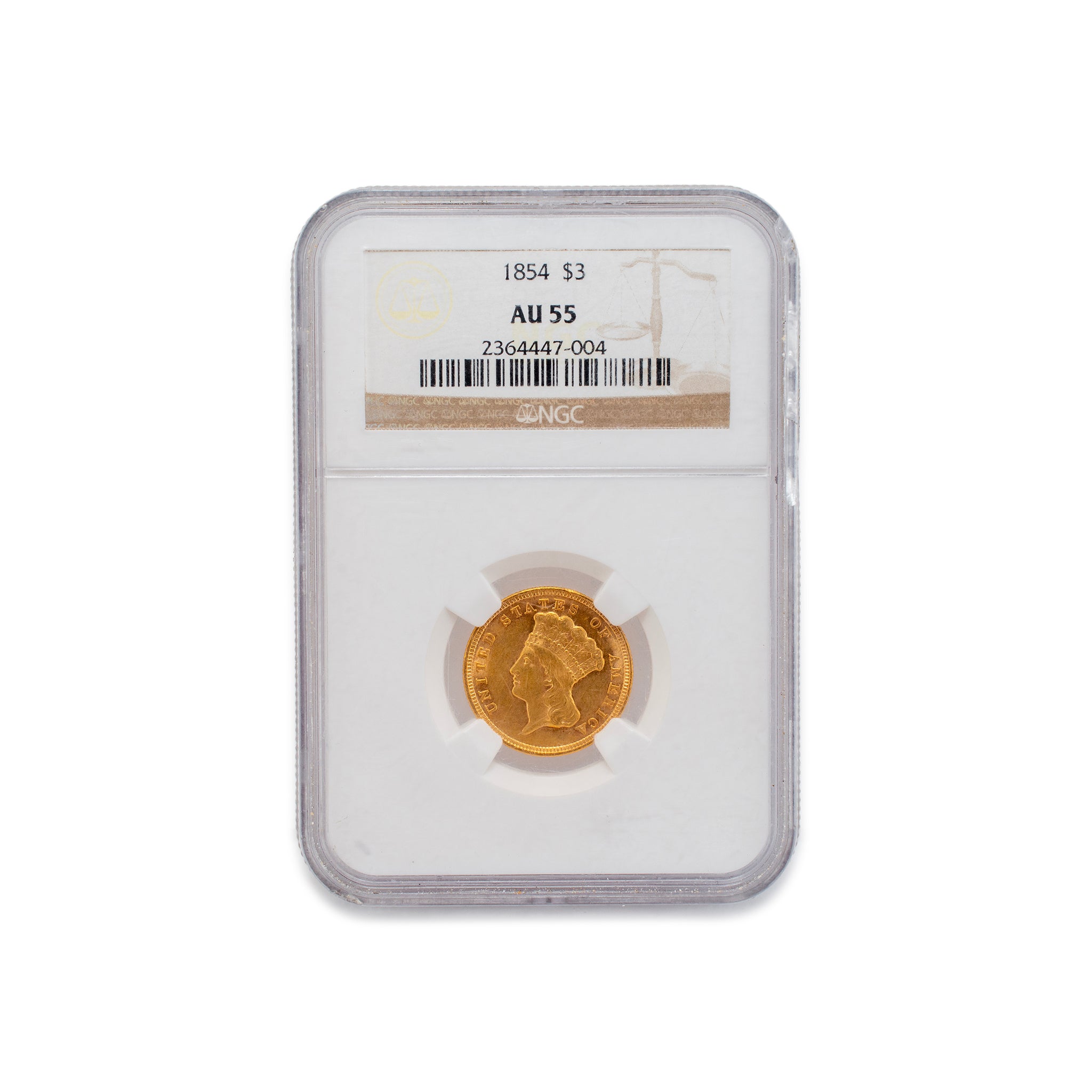 1854 NGC AU55 Gold $3 Indian Princess Head Coin