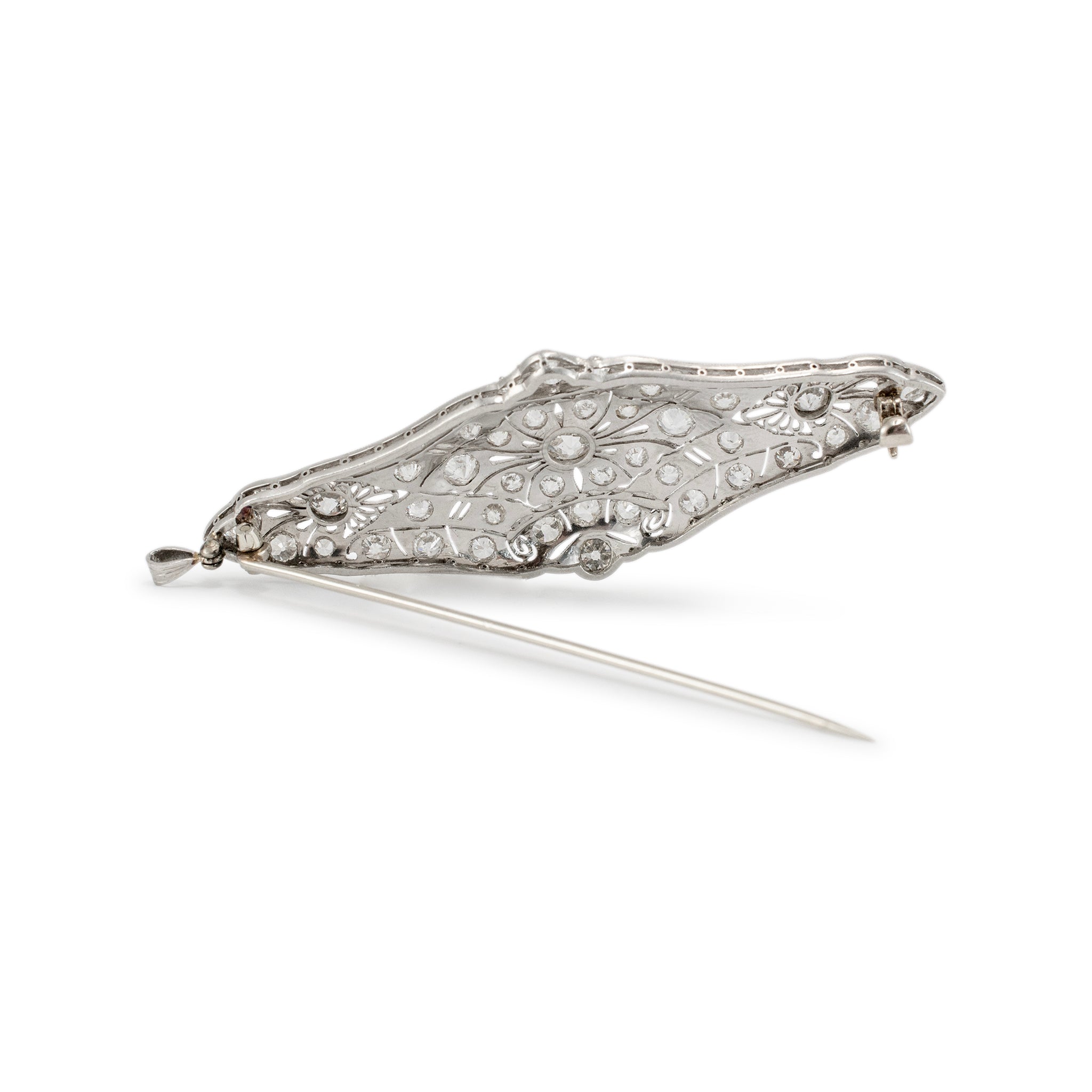 Antique Platinum Filitgreed Old European Cut Diamond Brooch Pendant