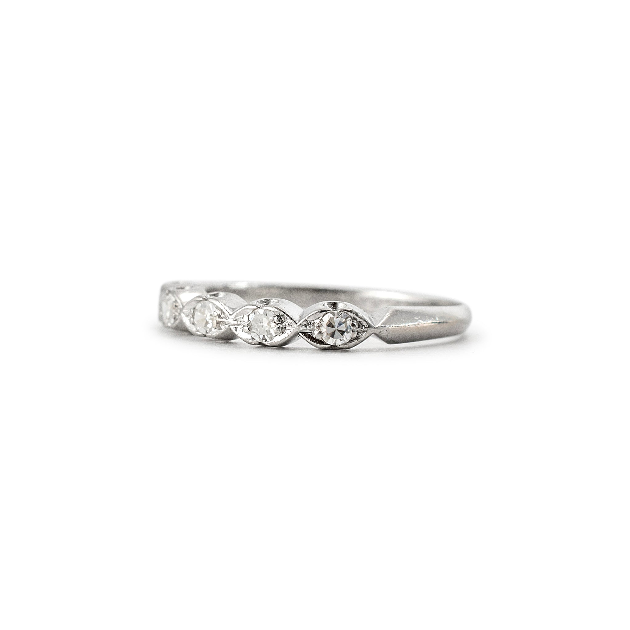 Vintage Platinum Five Single Cut Diamond Half Eternity Wedding Band