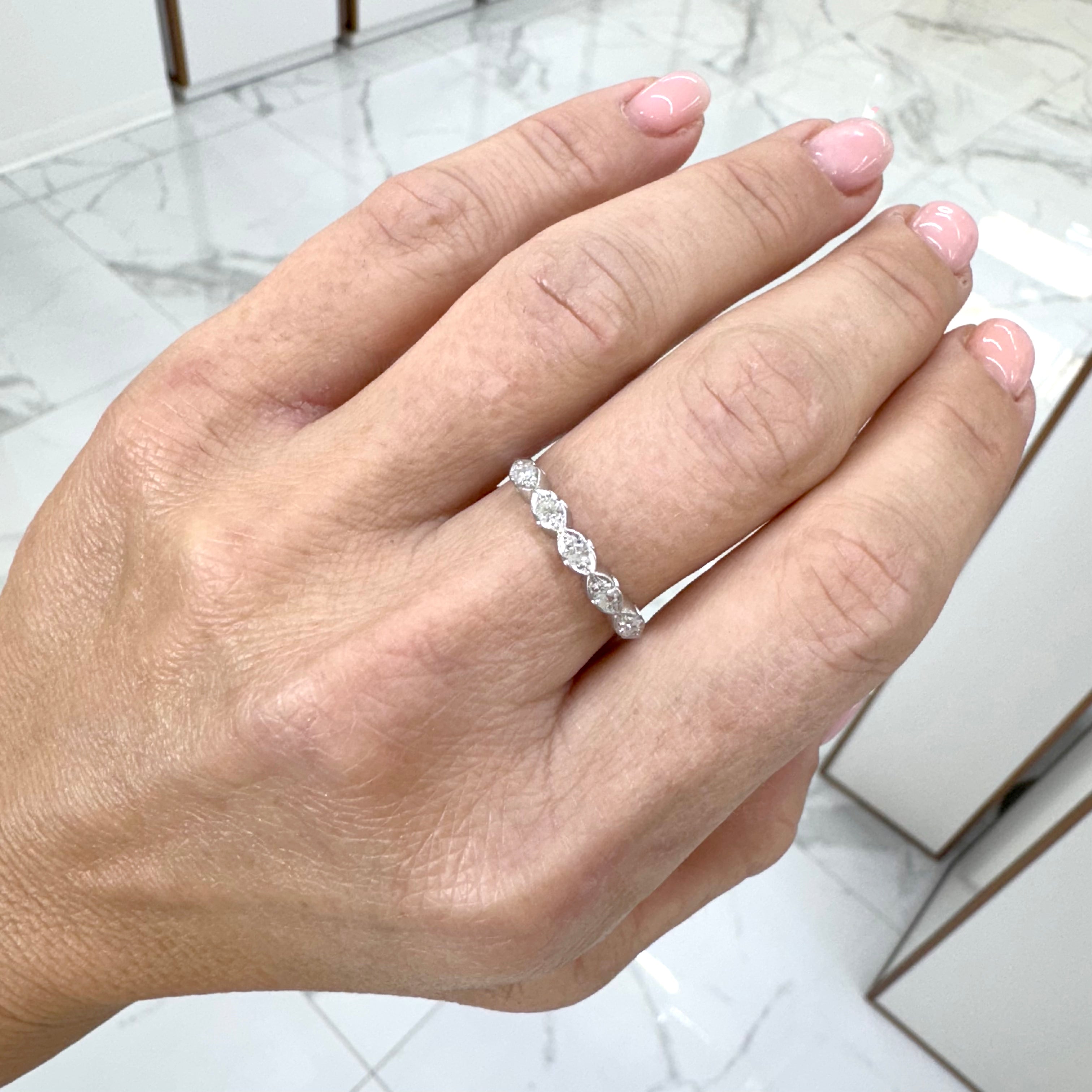 Vintage Platinum Five Single Cut Diamond Half Eternity Wedding Band