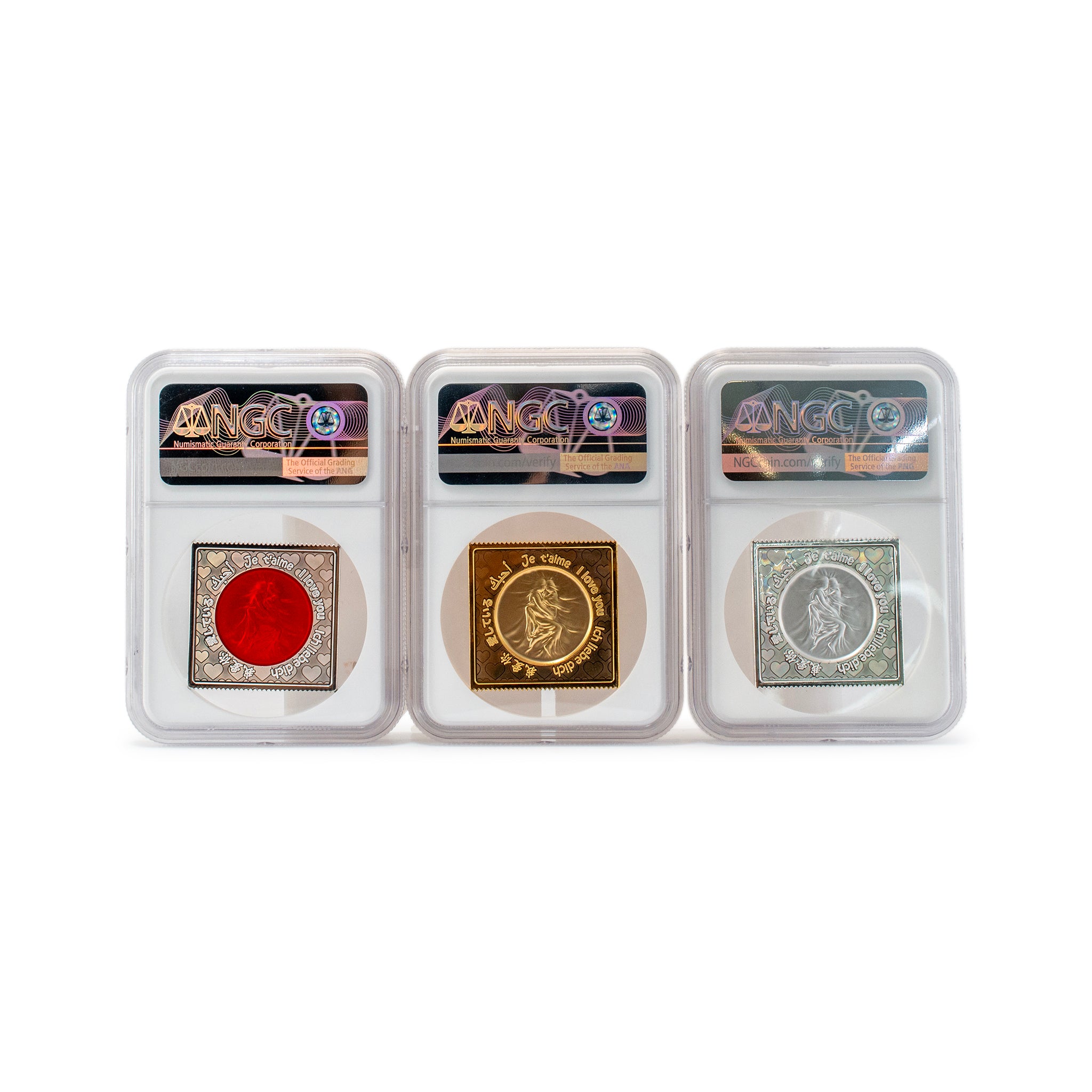 2021 NGC MS70 Silver & Copper China Happy Valentines Medal Set of 3