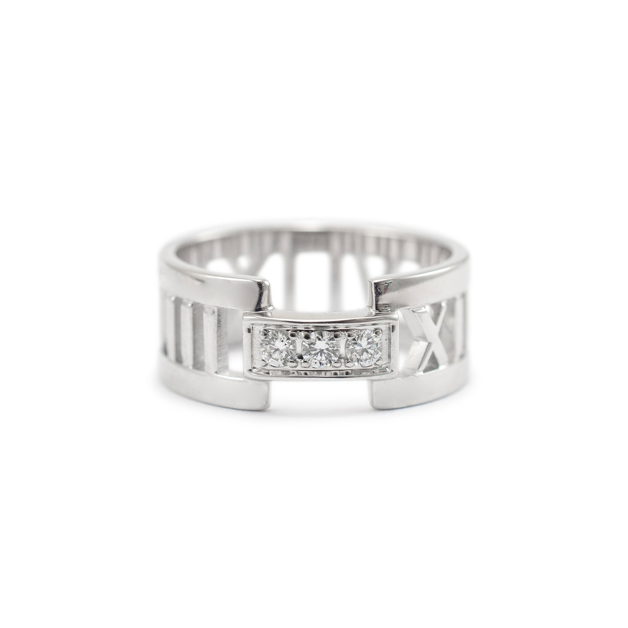 Tiffany & Co. Atlas 18K White Gold Three Diamond Open Band Ring