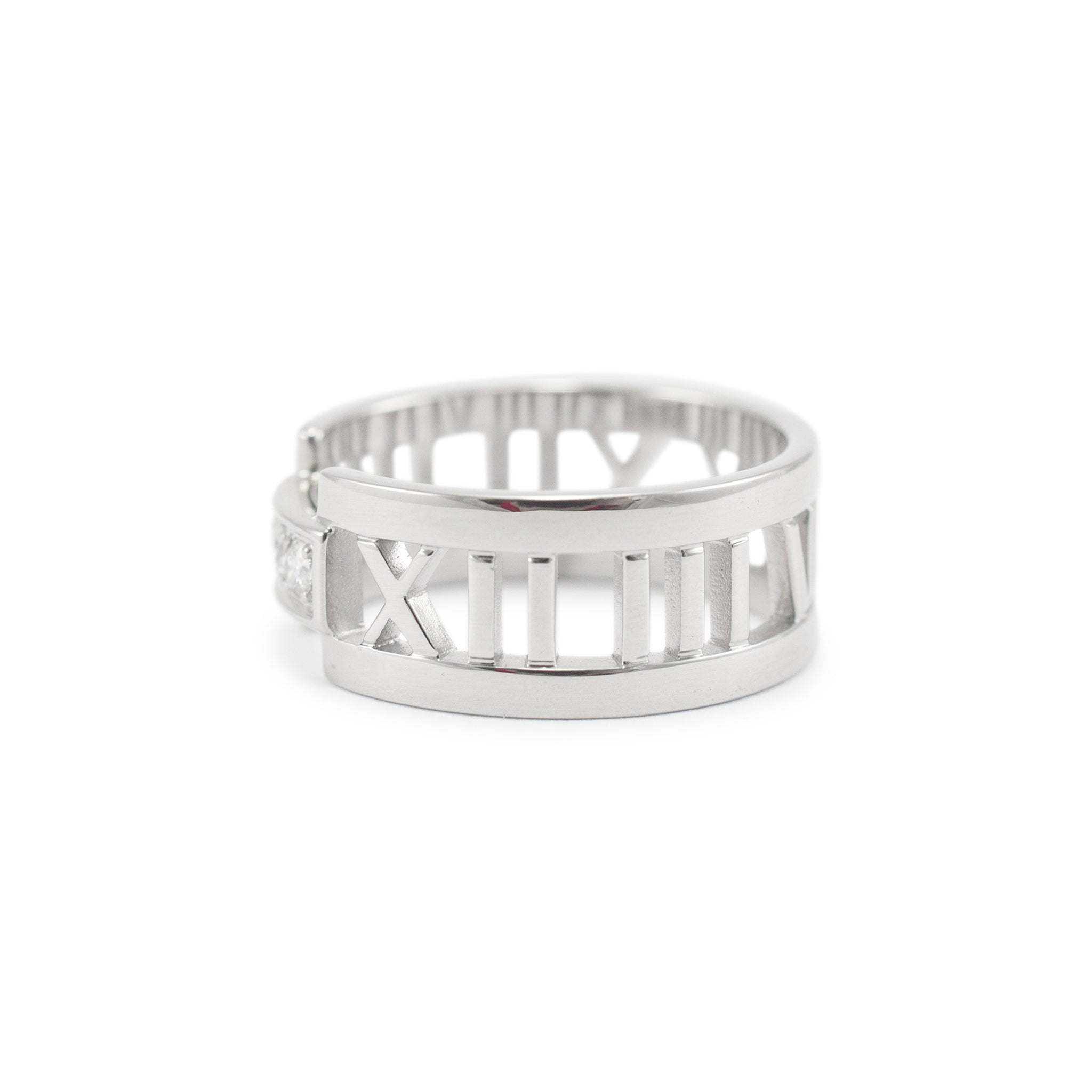 Tiffany & Co. Atlas 18K White Gold Three Diamond Open Band Ring