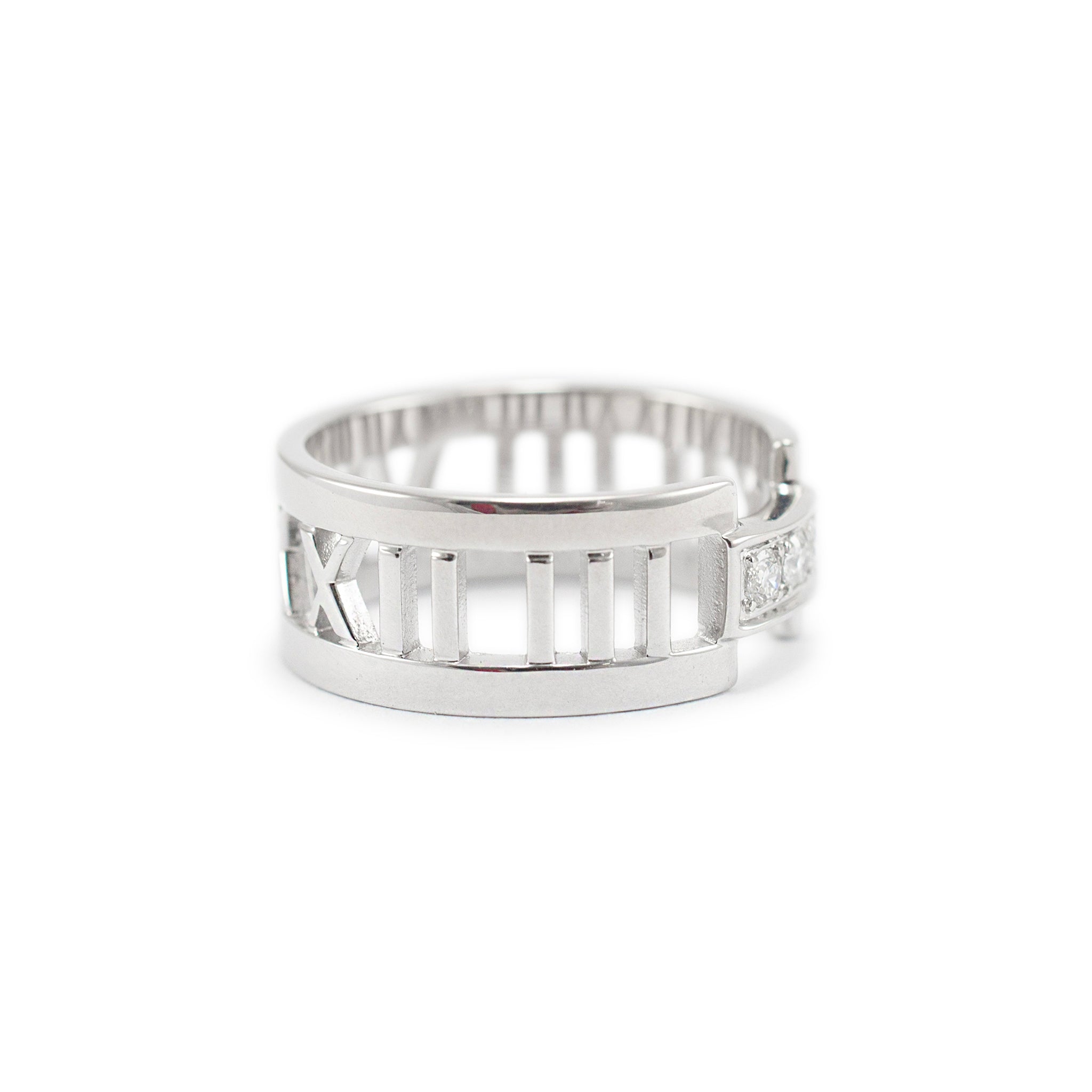 Tiffany & Co. Atlas 18K White Gold Three Diamond Open Band Ring