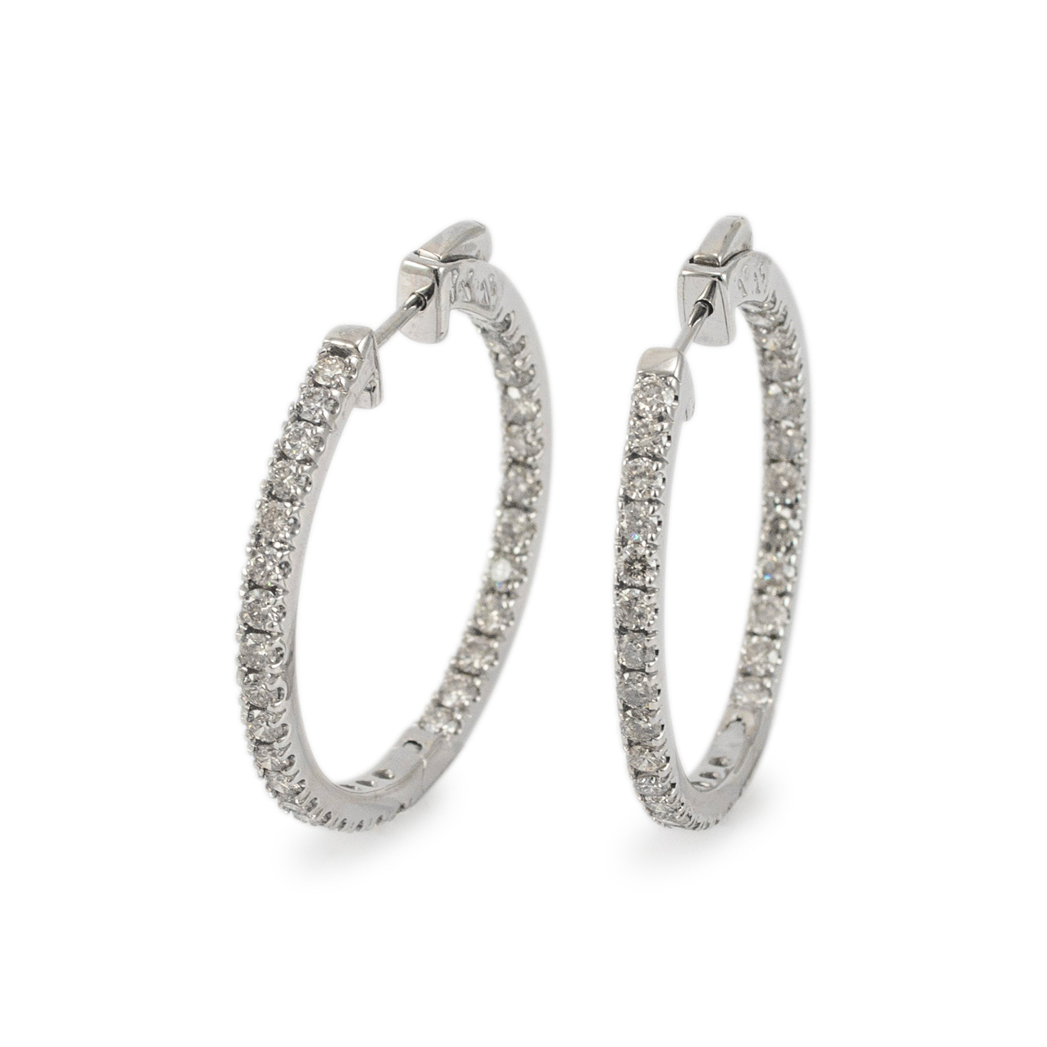 Ladies 14K White Gold Inside Out Diamond Hoop Earrings