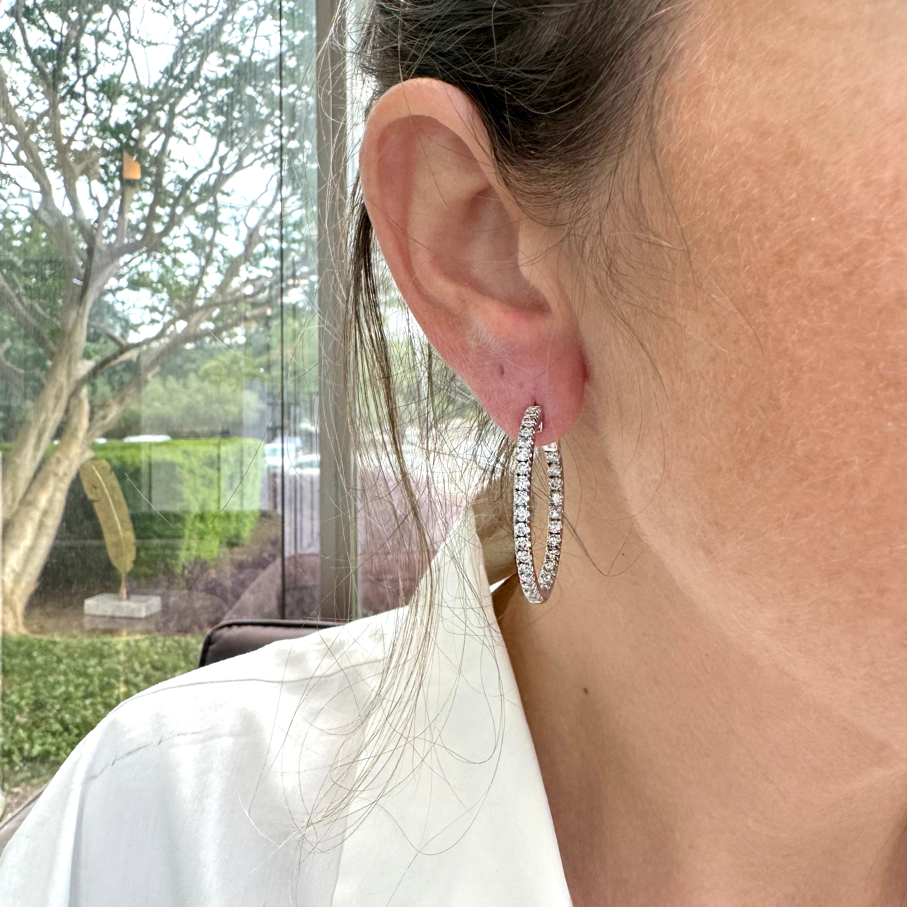 Ladies 14K White Gold Inside Out Diamond Hoop Earrings