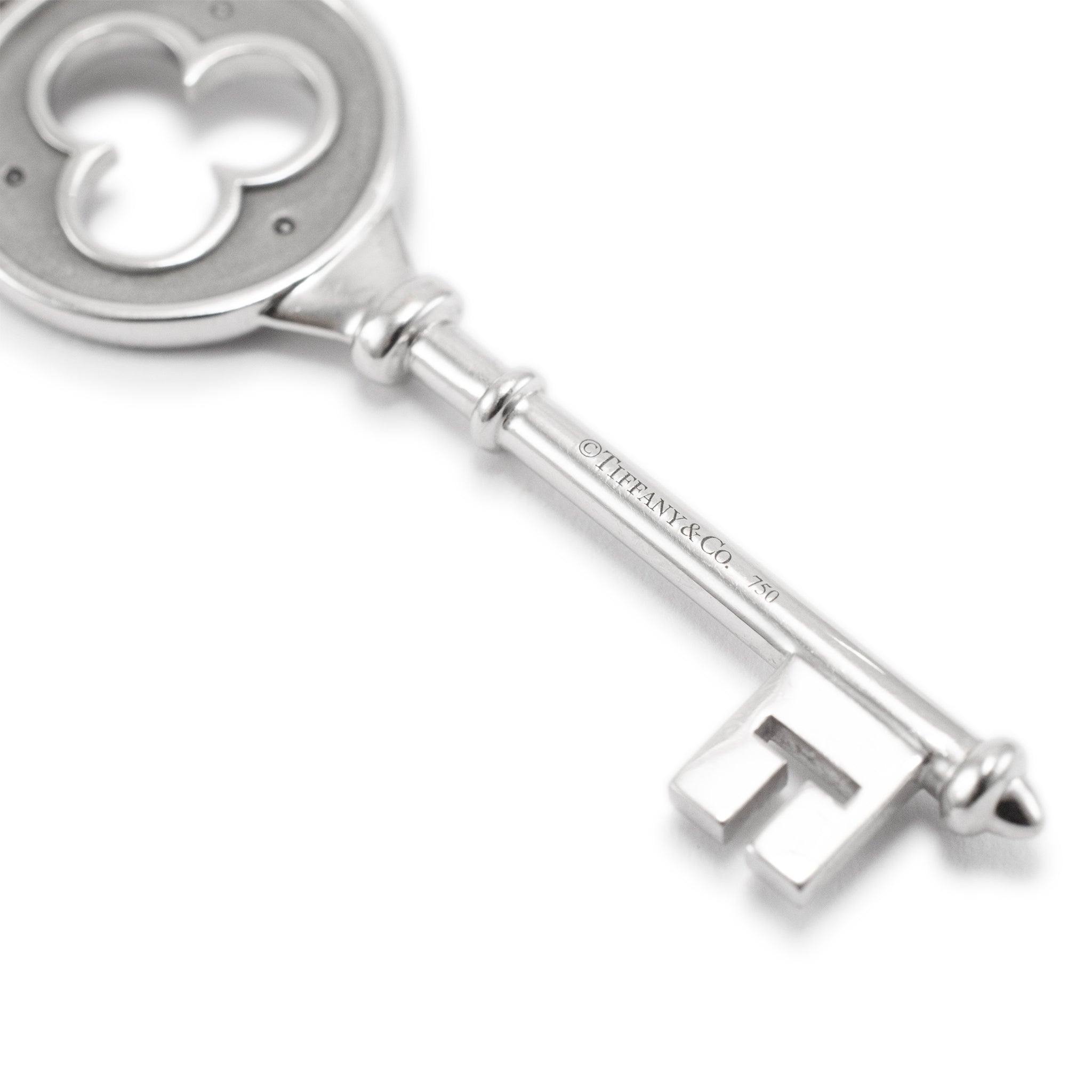 Tiffany & Co. Keys 18K White Gold Diamond Clover Key Pendant Necklace
