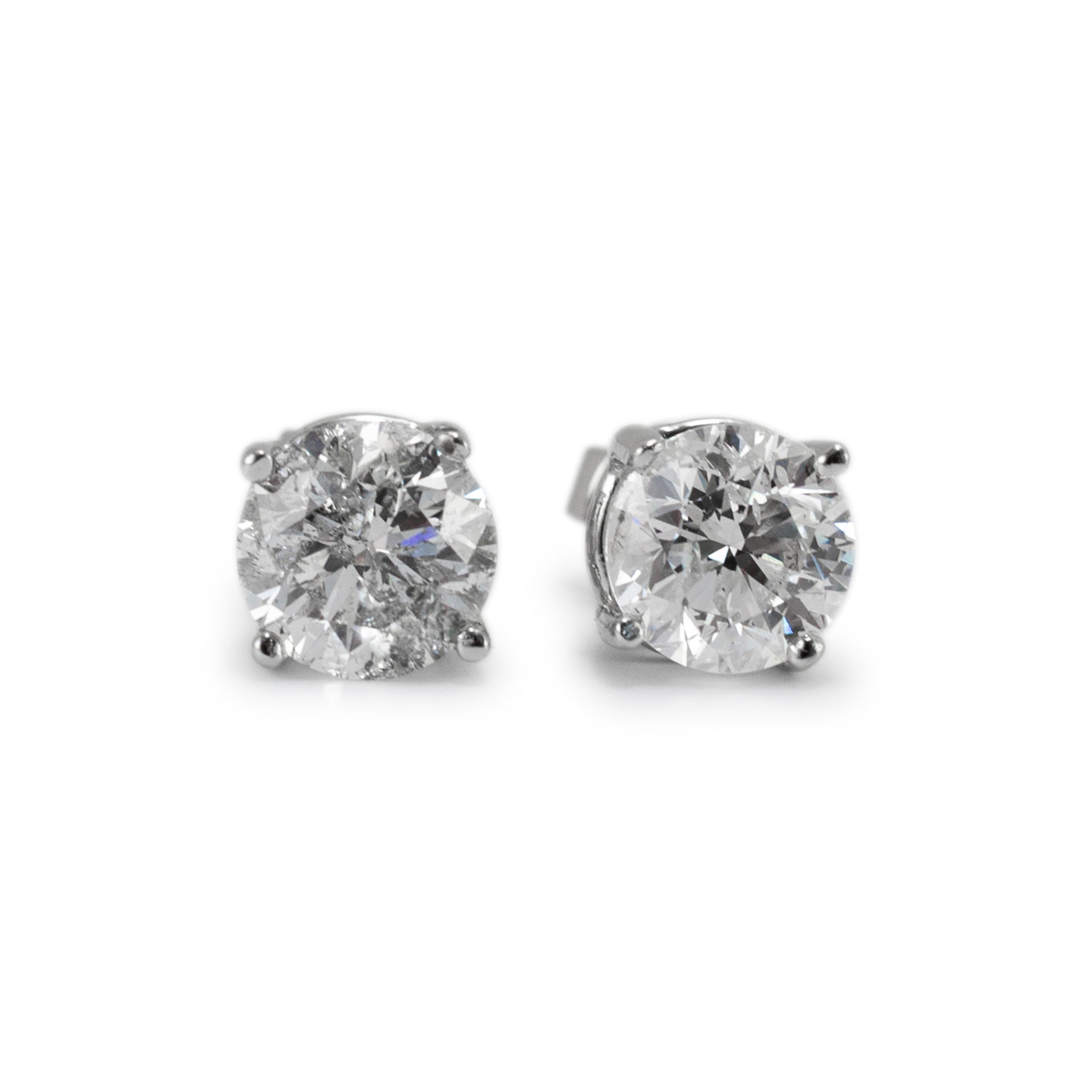 14K White Gold 4-Prong Screw Back 1.90ct Diamond Stud Earrings