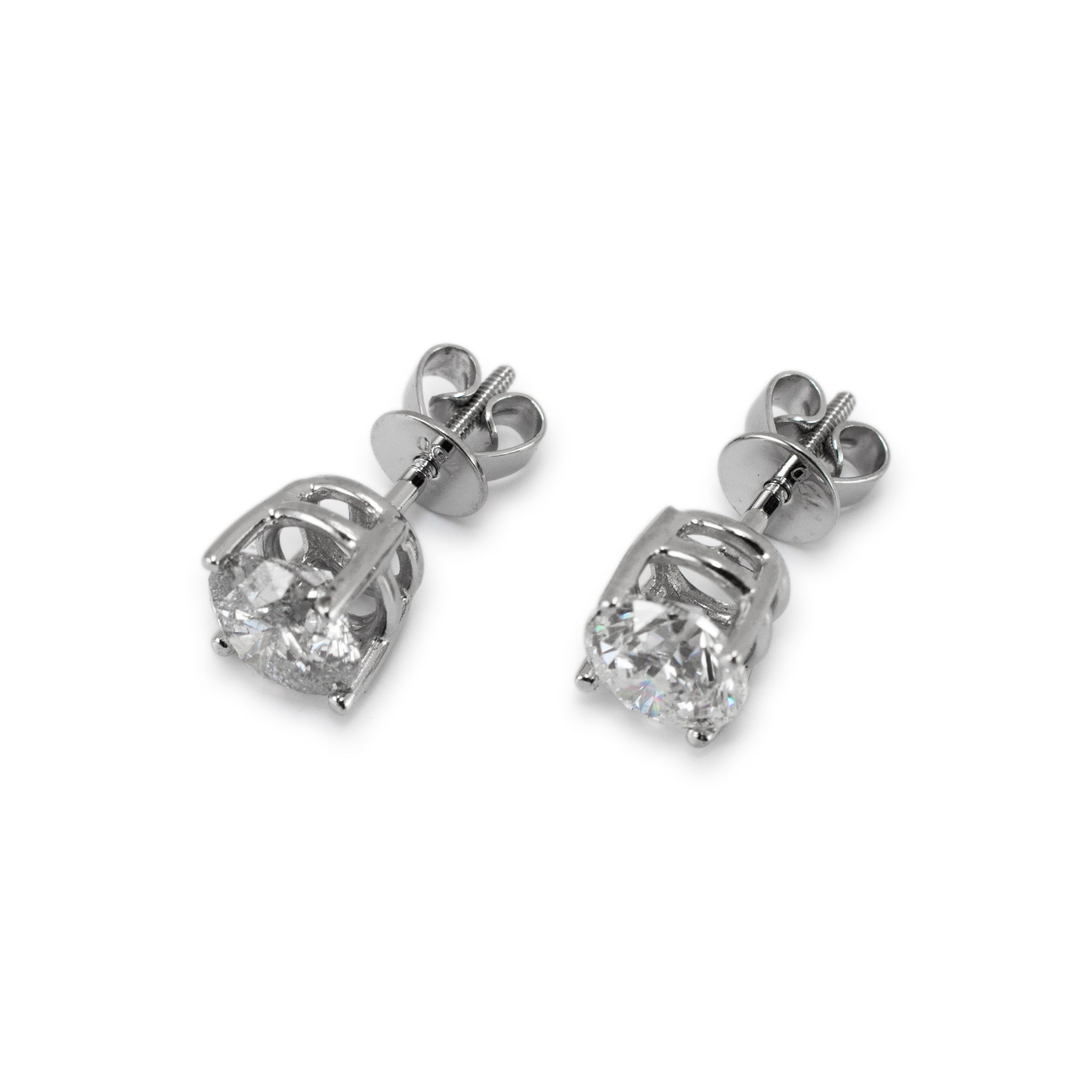 14K White Gold 4-Prong Screw Back 1.90ct Diamond Stud Earrings