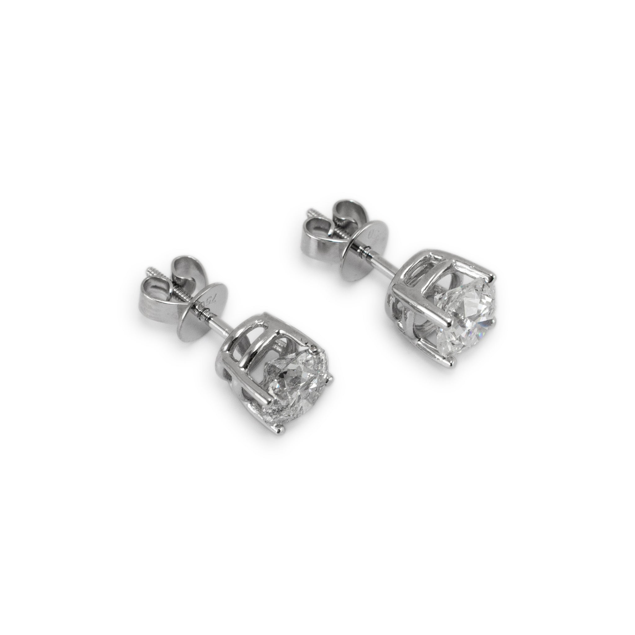 14K White Gold 4-Prong Screw Back 1.90ct Diamond Stud Earrings