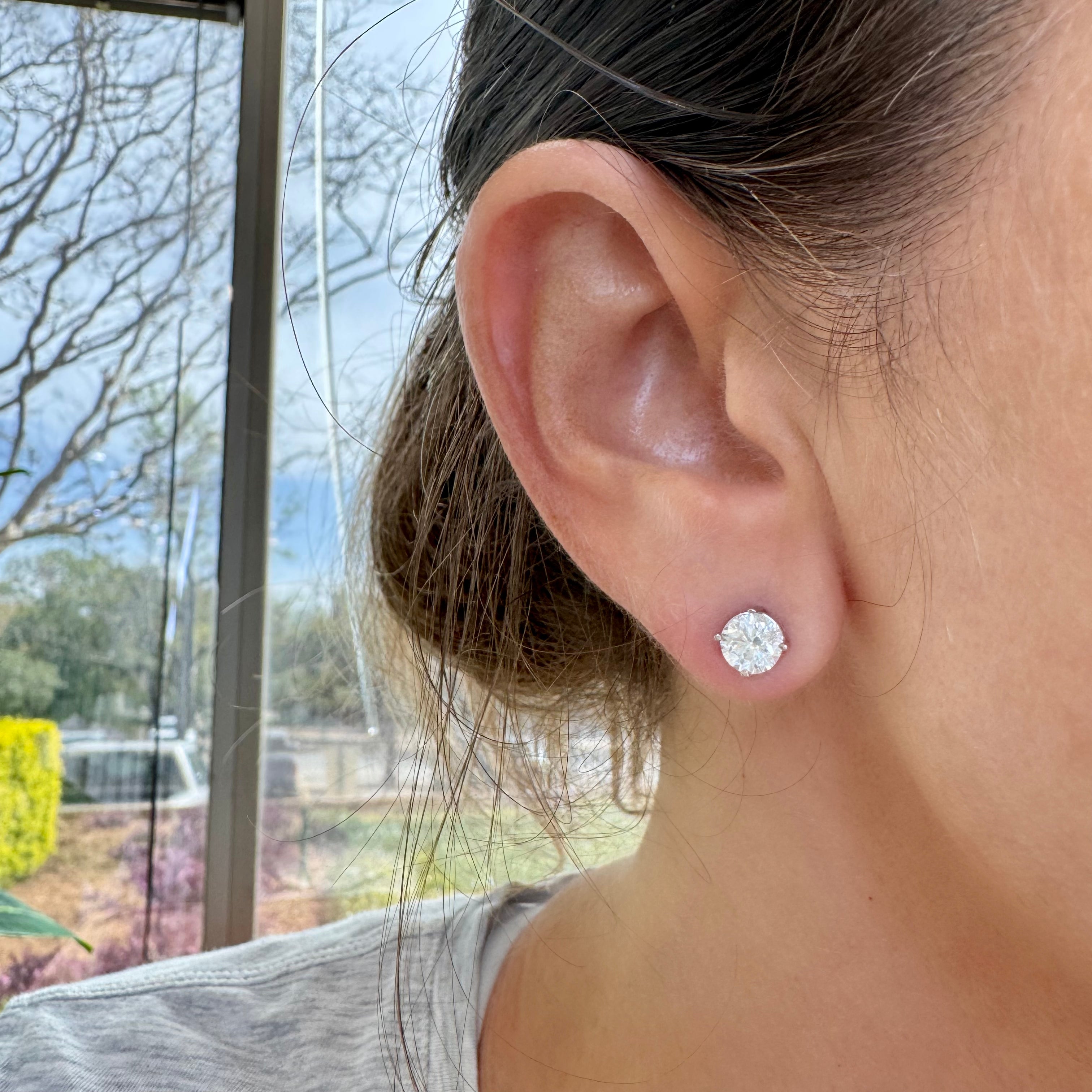 14K White Gold 4-Prong Screw Back 1.90ct Diamond Stud Earrings