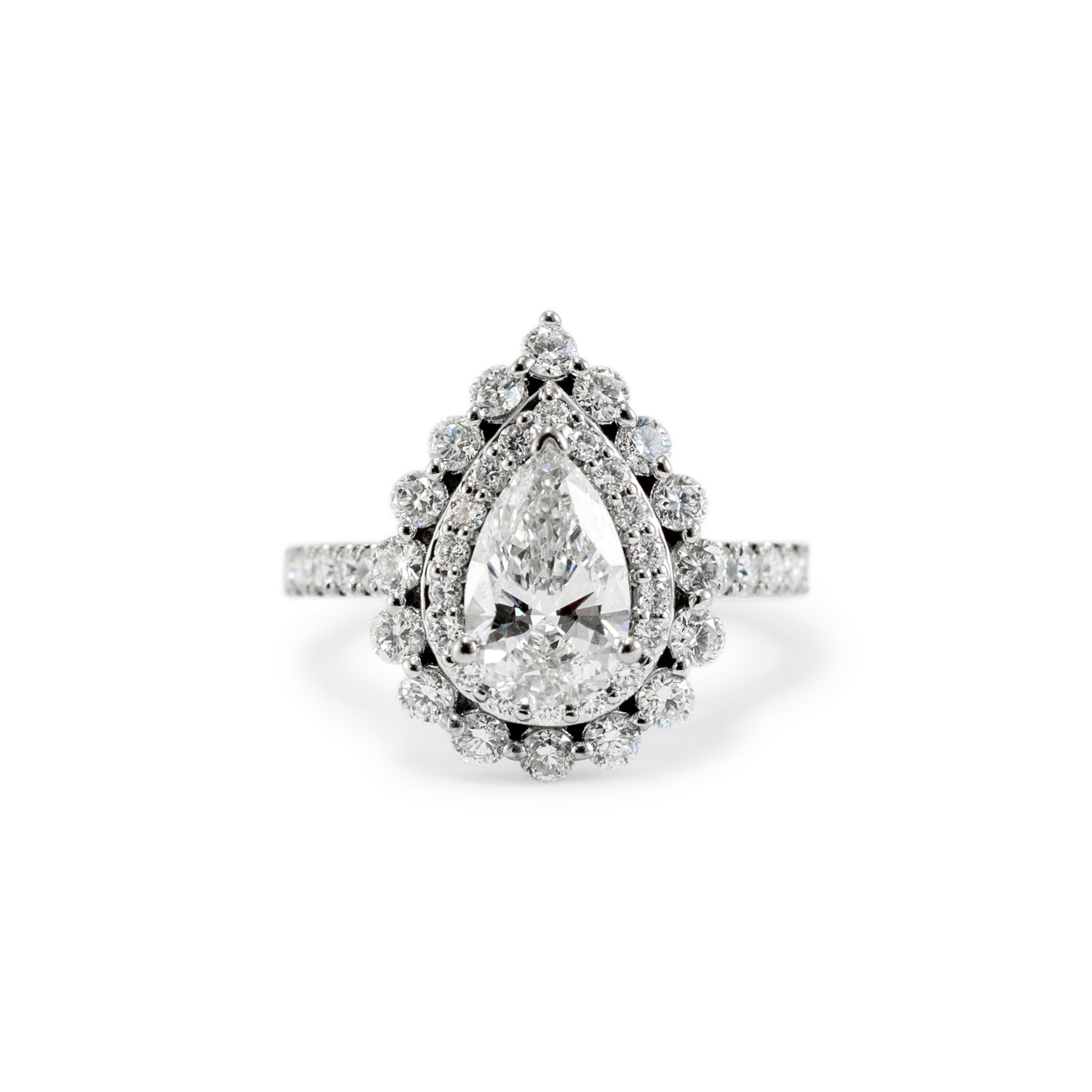 Ladies 14K White Gold Pear Shape Double Halo Lab Grown Diamond Engagement Ring