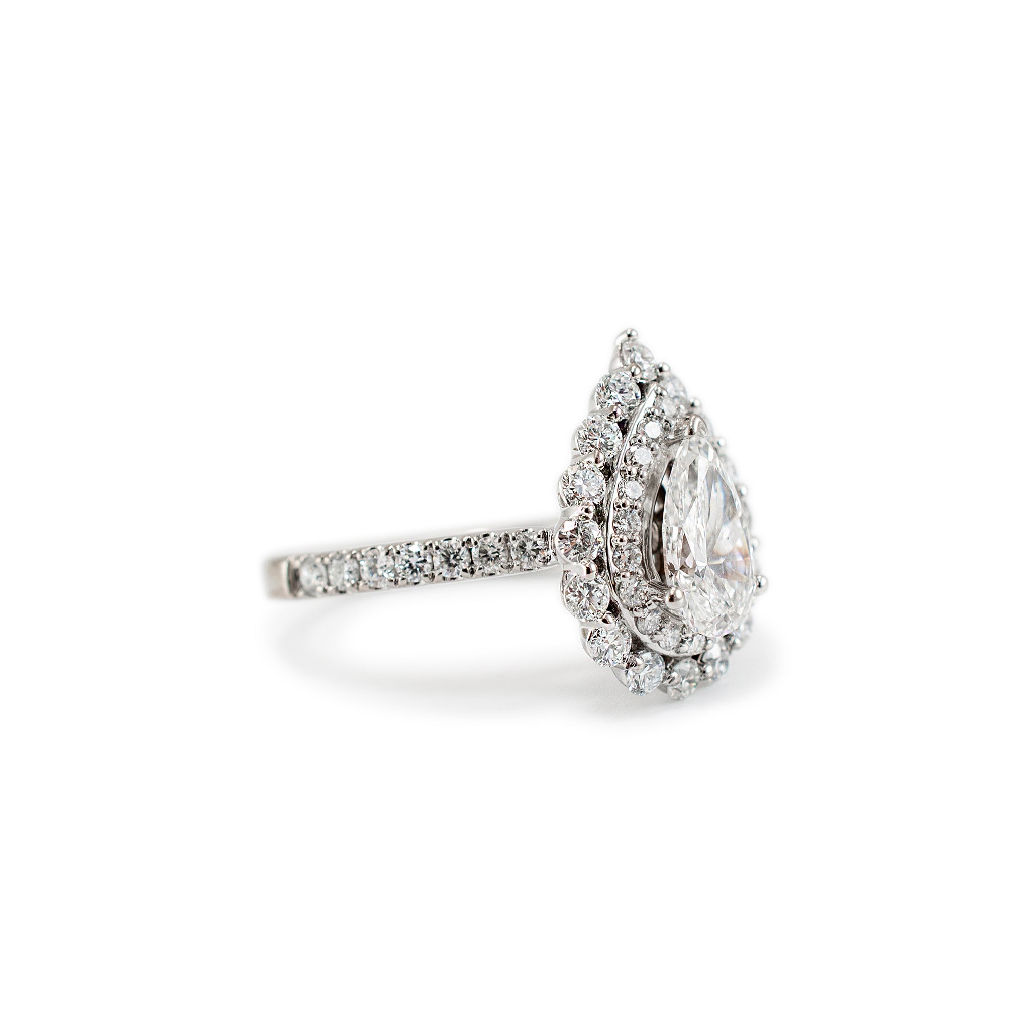 Ladies 14K White Gold Pear Shape Double Halo Lab Grown Diamond Engagement Ring