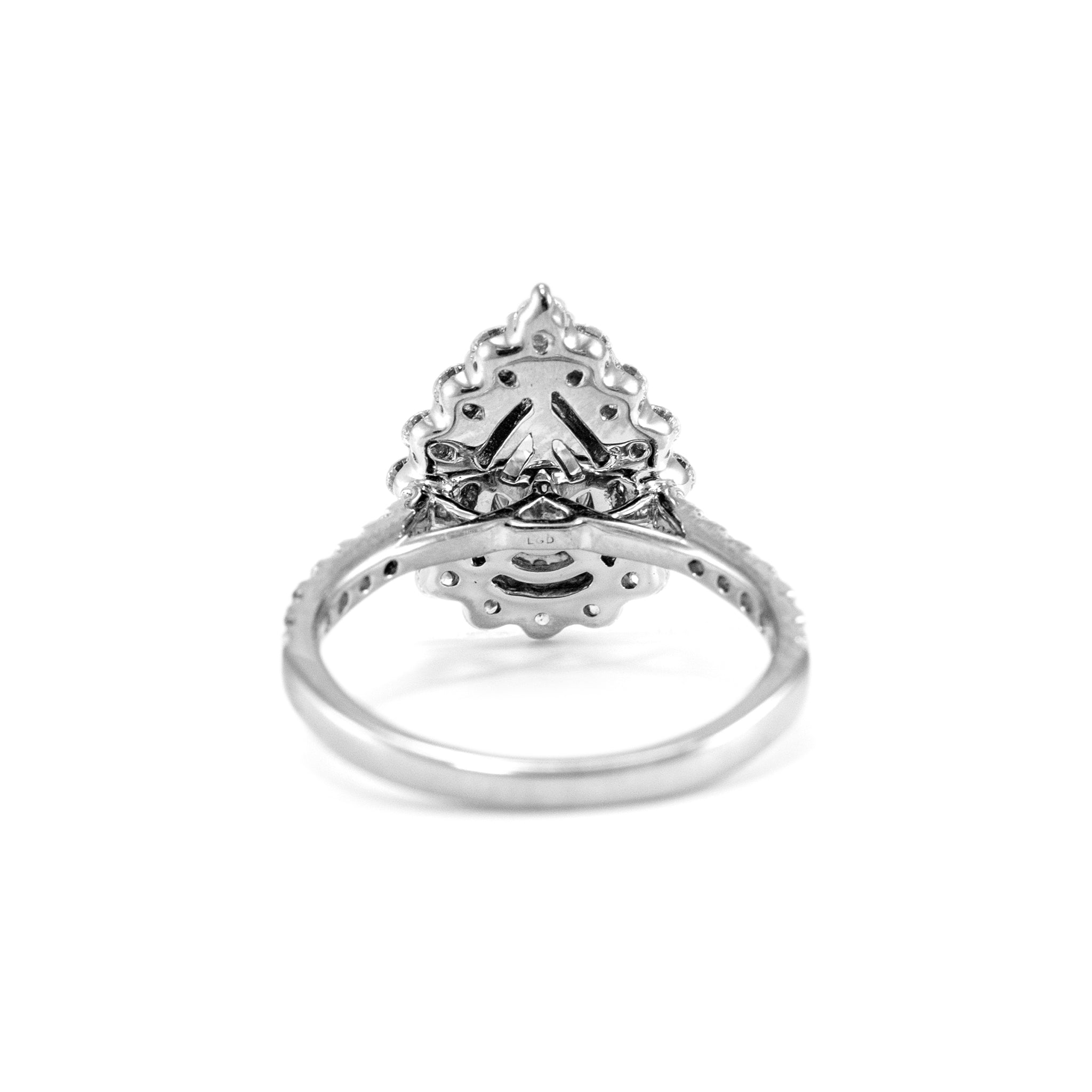 Ladies 14K White Gold Pear Shape Double Halo Lab Grown Diamond Engagement Ring