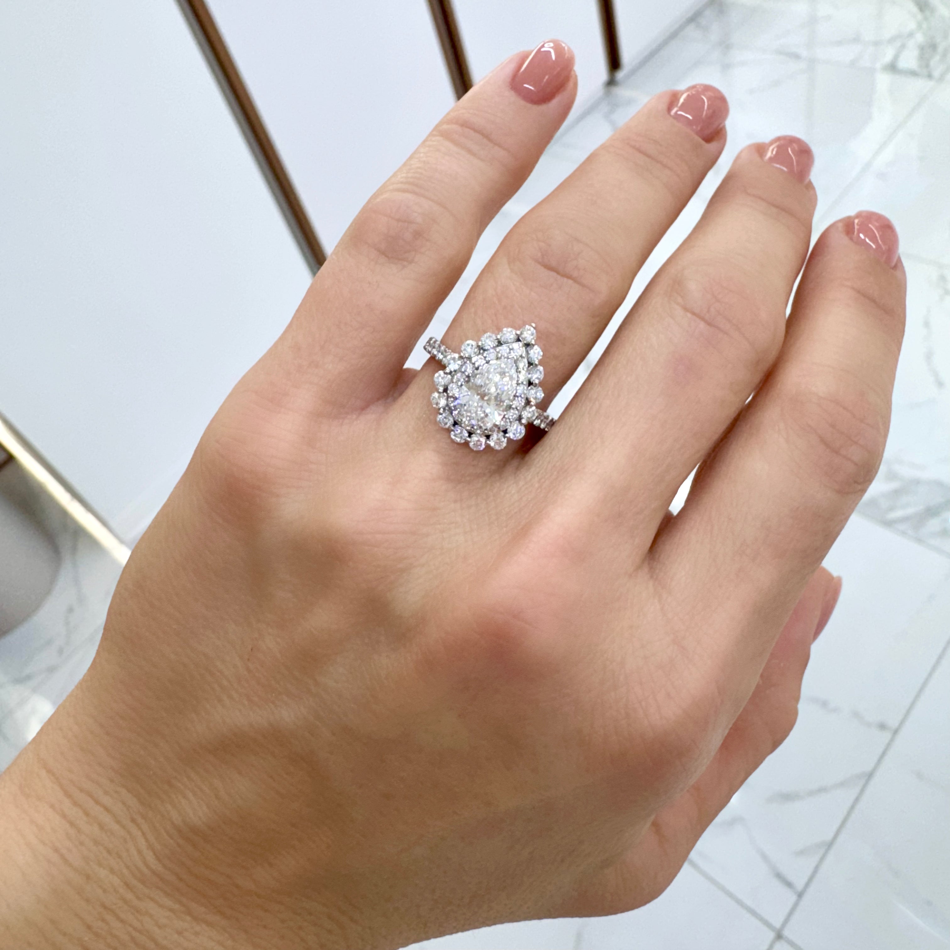 Ladies 14K White Gold Pear Shape Double Halo Lab Grown Diamond Engagement Ring