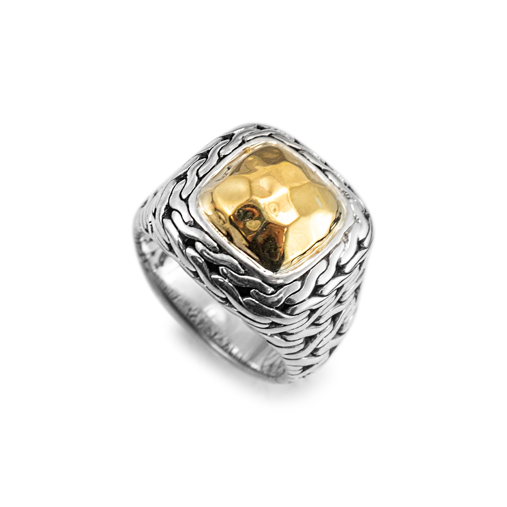 John Hardy Palu 22K Yellow Gold & 925 Sterling Silver Hammered Cocktail Ring