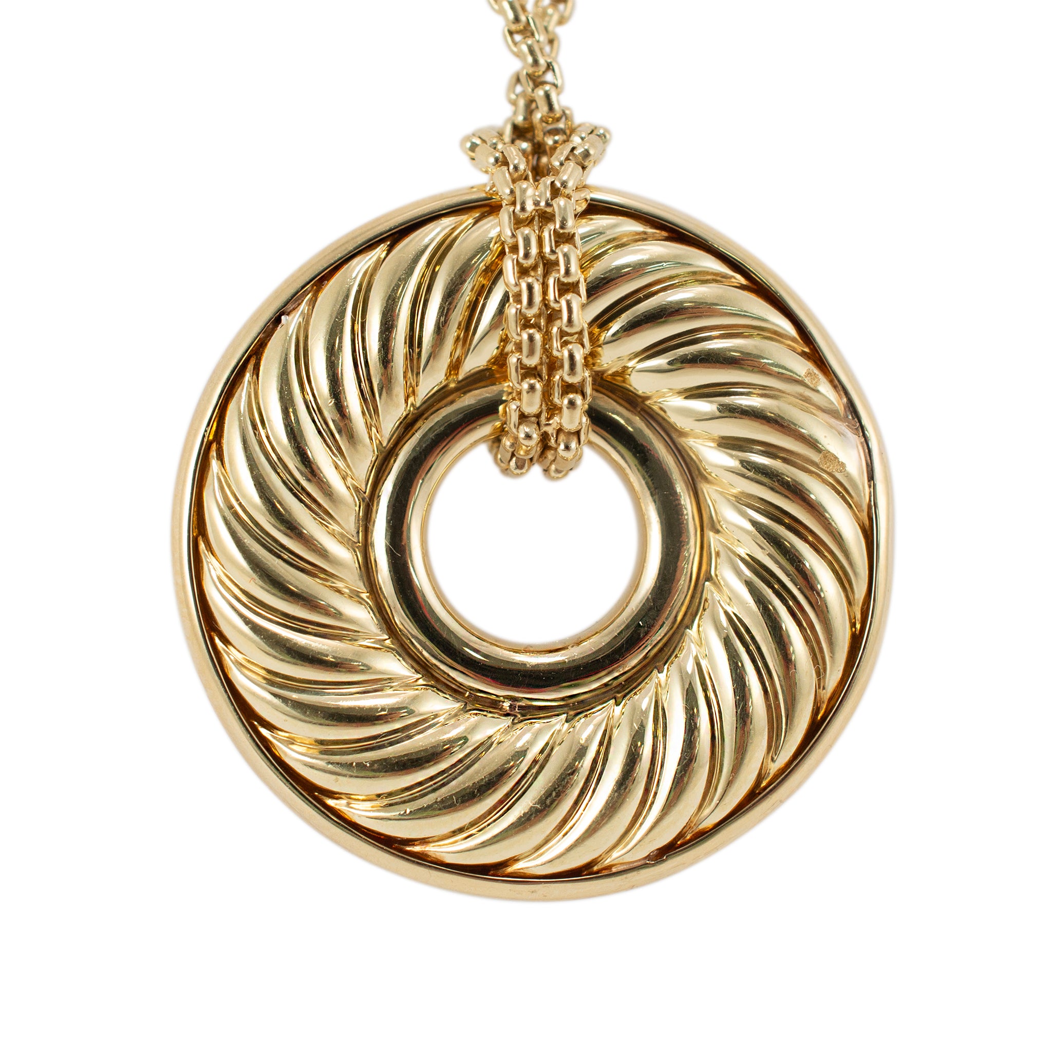 David Yurman 18K Yellow Gold Circle Cable Disc Pave Diamond Pendant Necklace