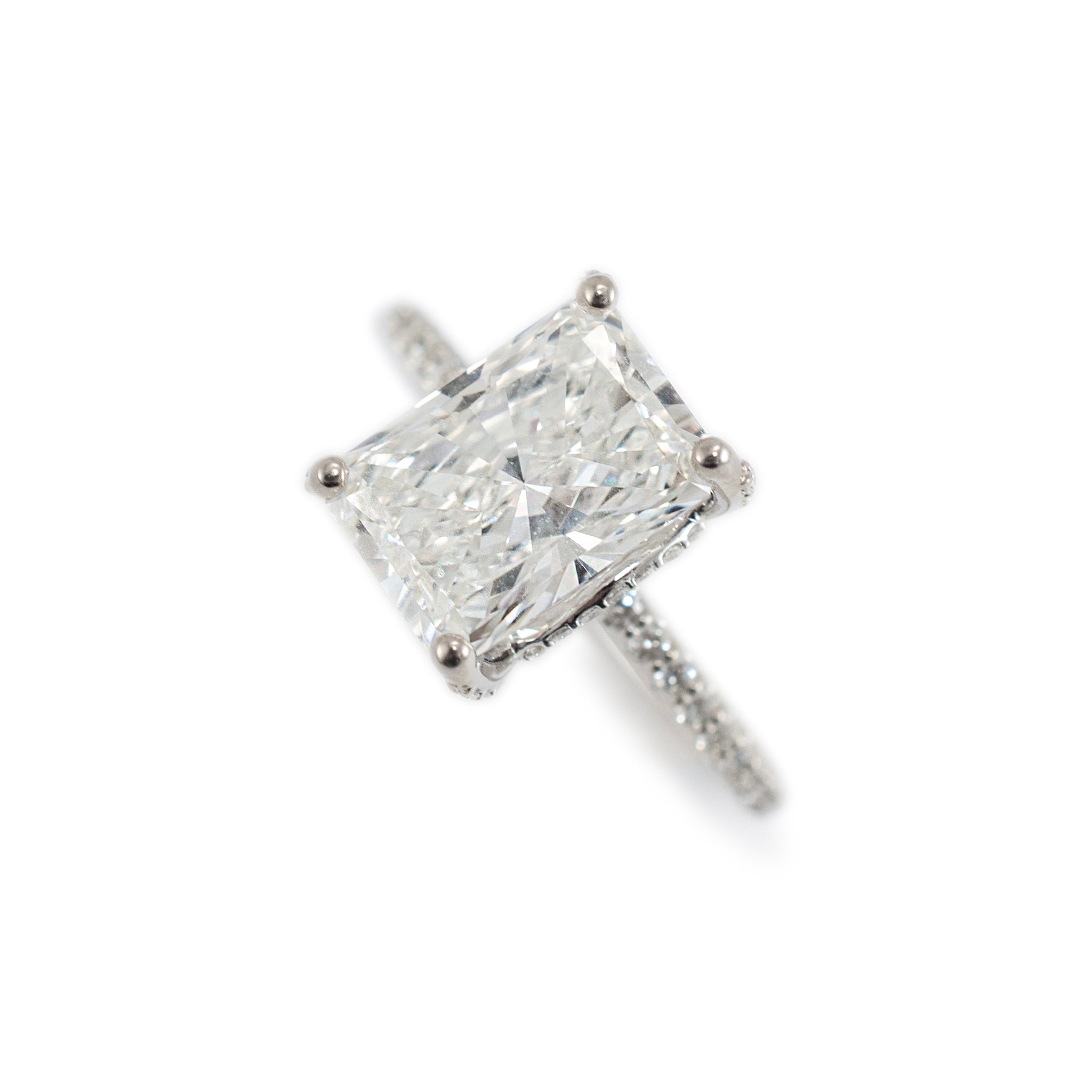 14K White Gold Lab Grown IGI 3.16ct Radiant G VVS2 Diamond Engagement Ring