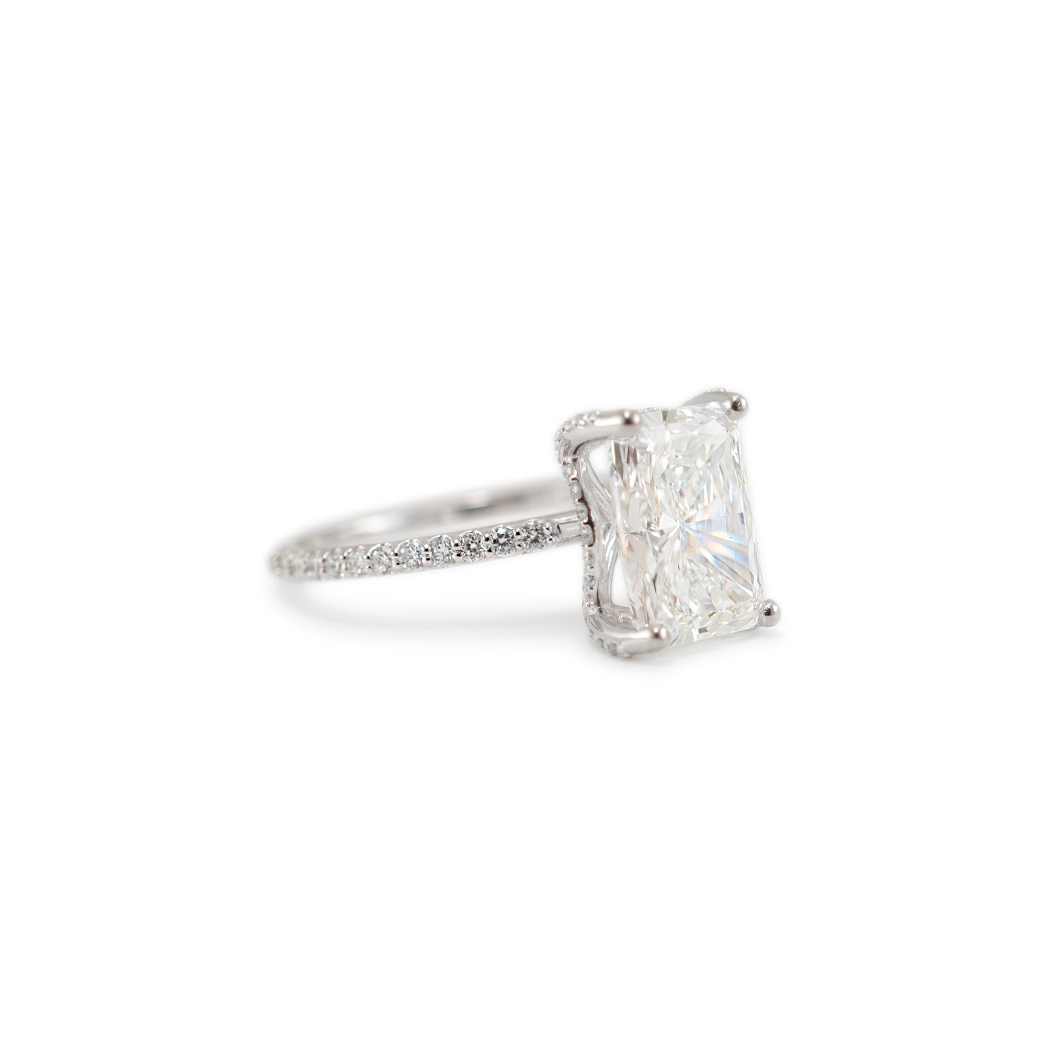 14K White Gold Lab Grown IGI 3.16ct Radiant G VVS2 Diamond Engagement Ring