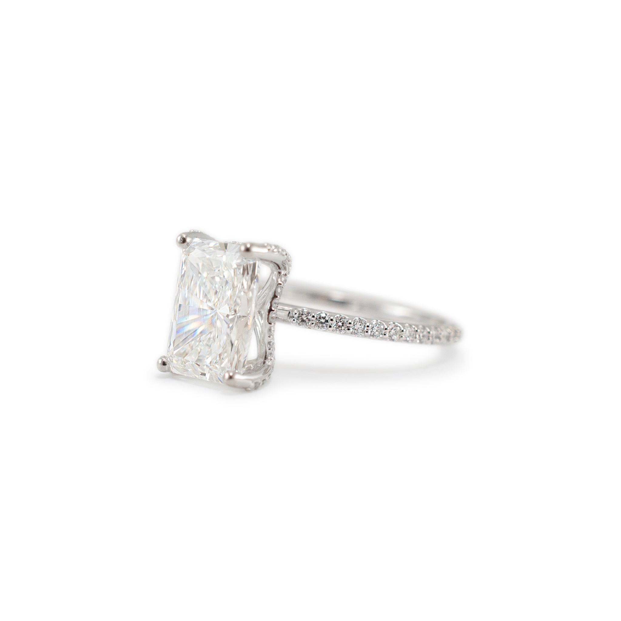 14K White Gold Lab Grown IGI 3.16ct Radiant G VVS2 Diamond Engagement Ring