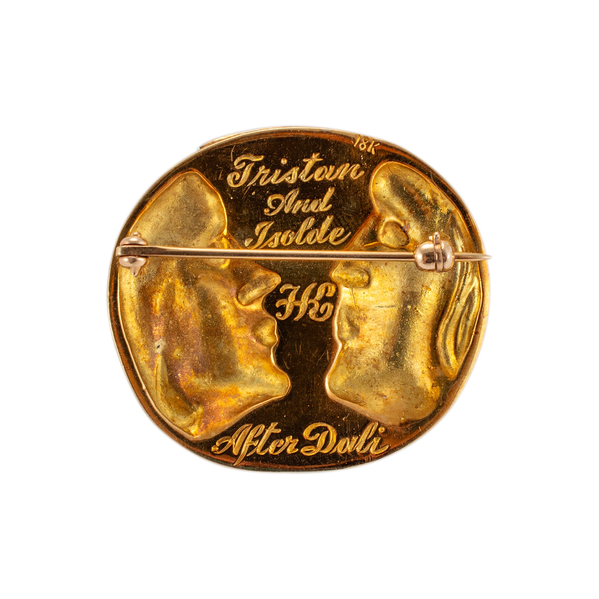 Henryk Kaston 18K Yellow Gold After Dali Tristan and Isolde Diamond Garnet Brooch