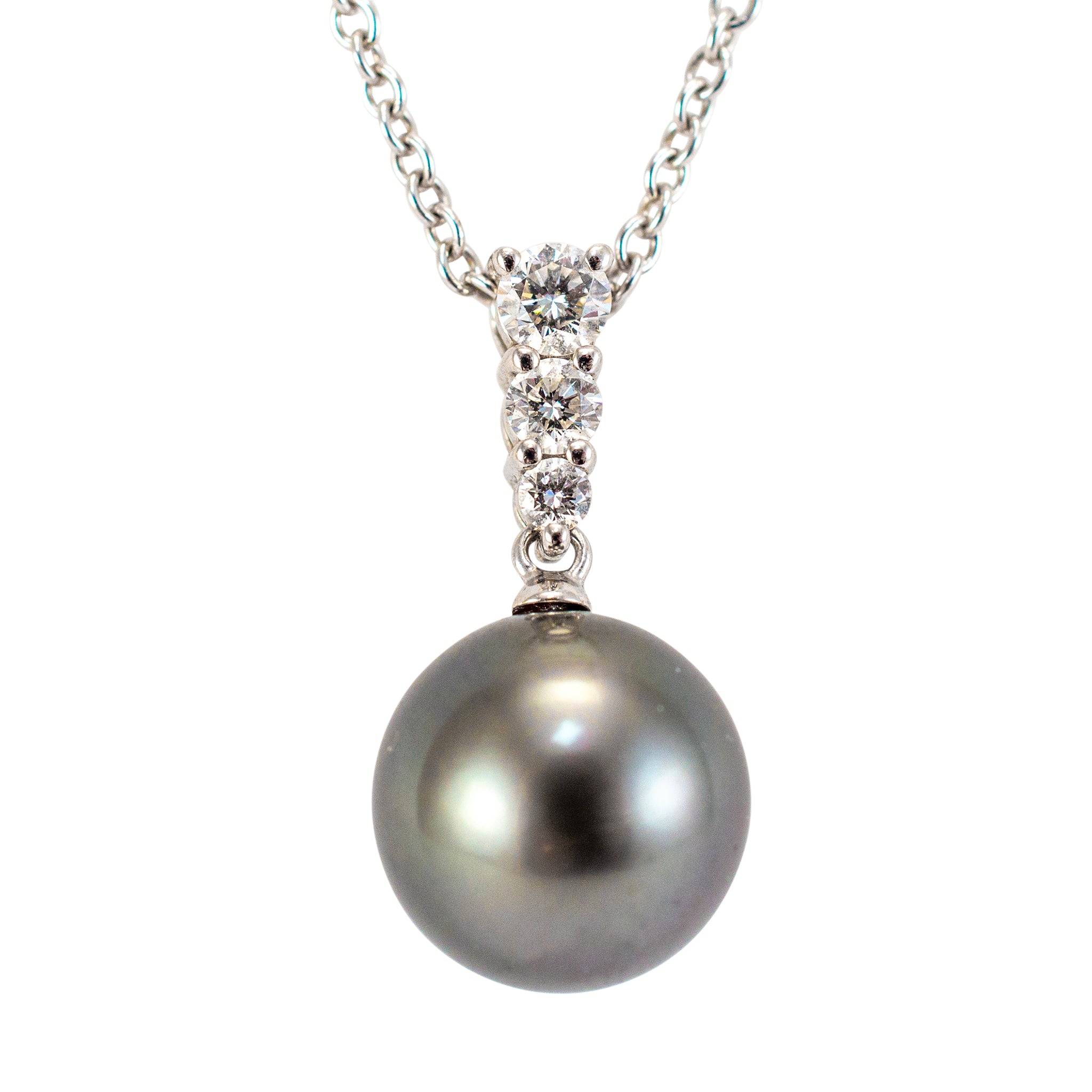 Mikimoto Morning Dew 18K White Gold South Sea Pearl Diamond Pendant Necklace