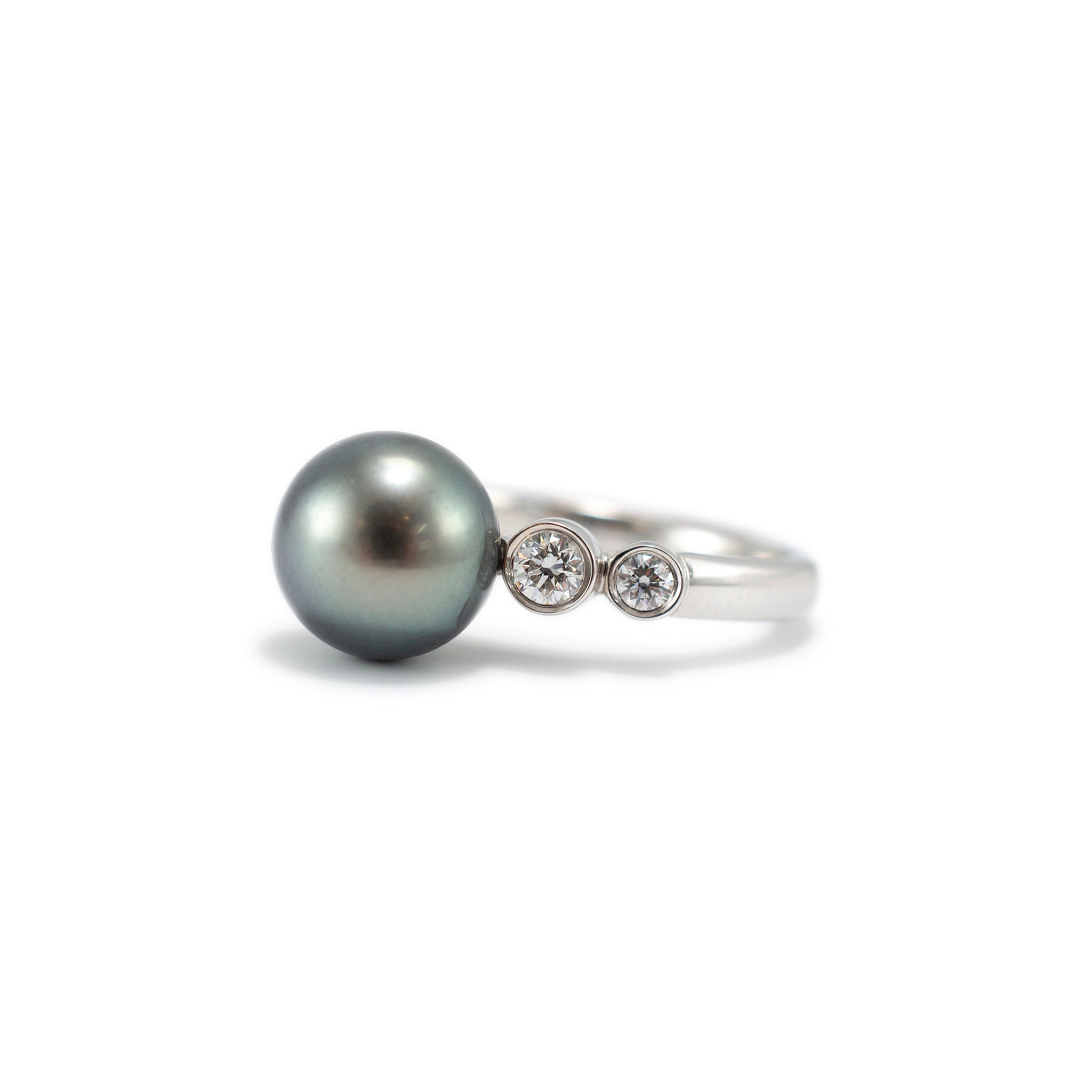 Mikimoto 18K White Gold Tahitian Pearl Accented Diamond Cocktail Ring