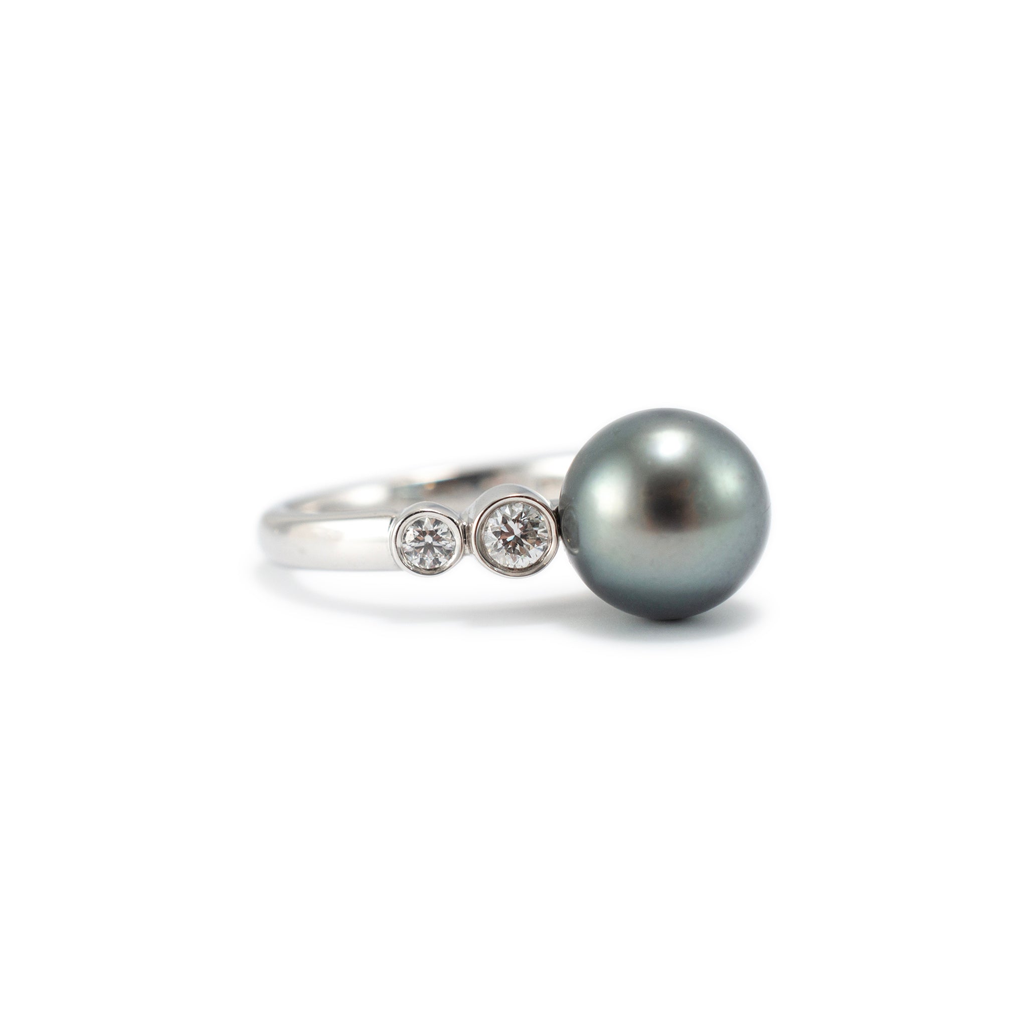 Mikimoto 18K White Gold Tahitian Pearl Accented Diamond Cocktail Ring