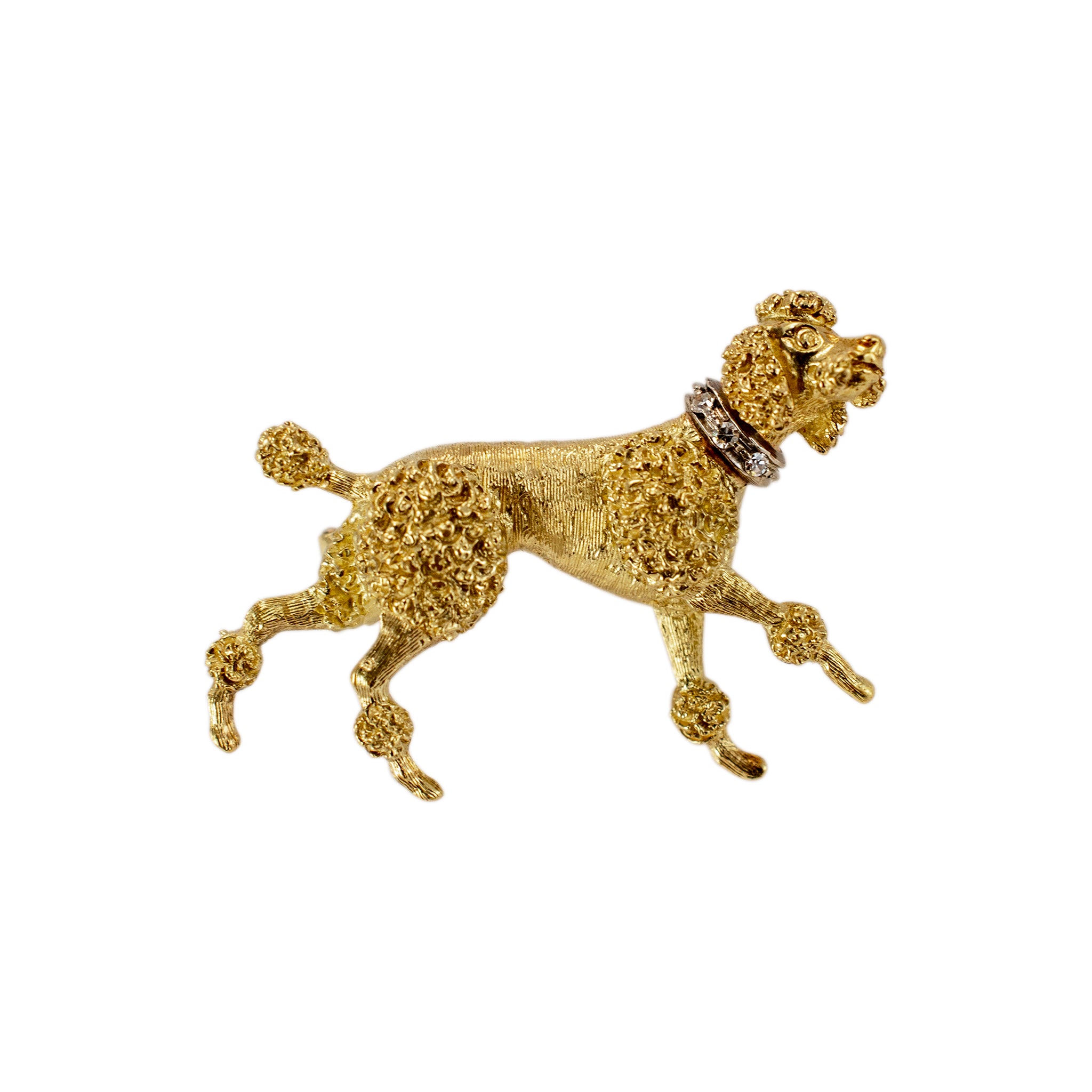 Vintage 18K Yellow Gold Diamond French Poodle Brooch