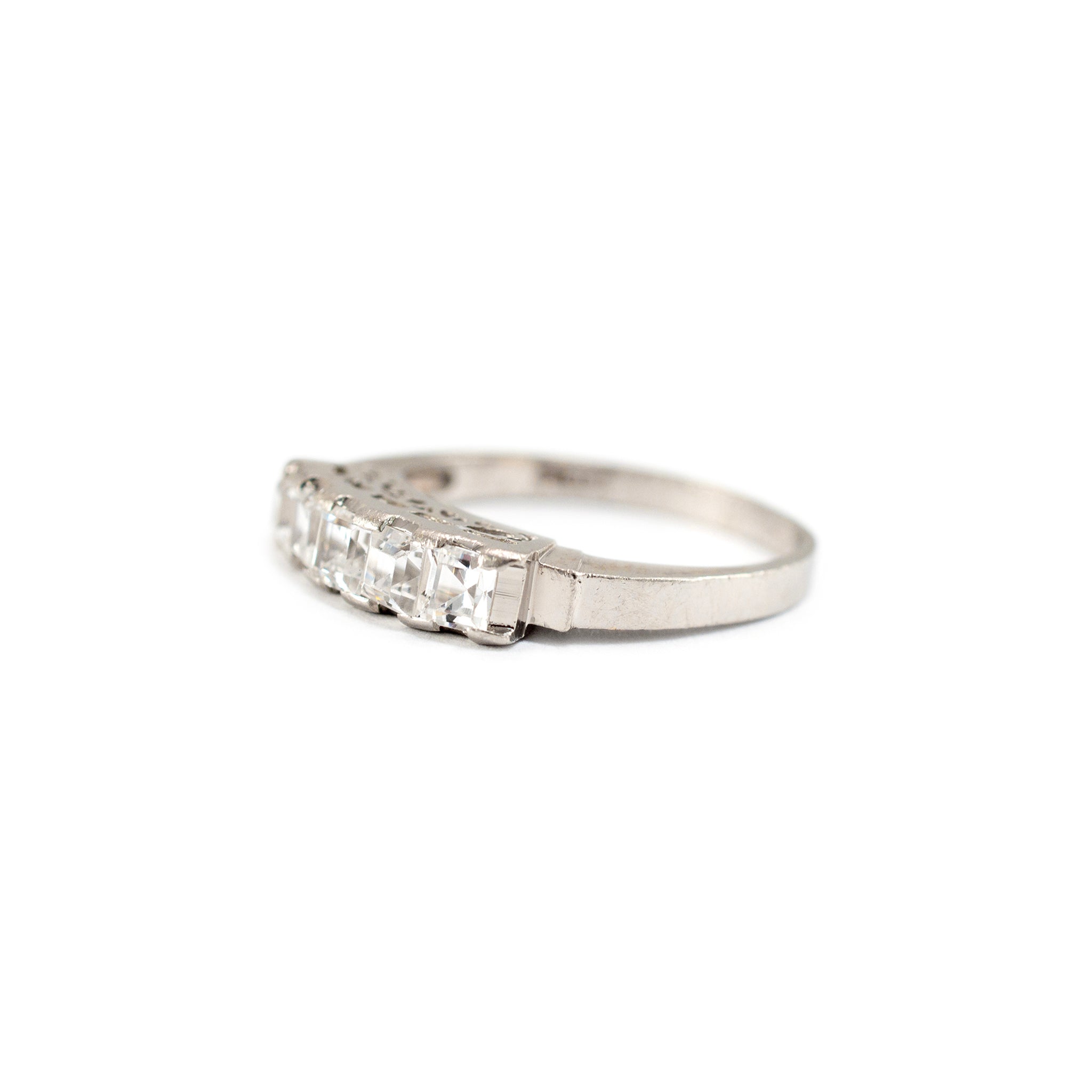 Antique Platinum Five Across Square Baguette Quartz Band Ring