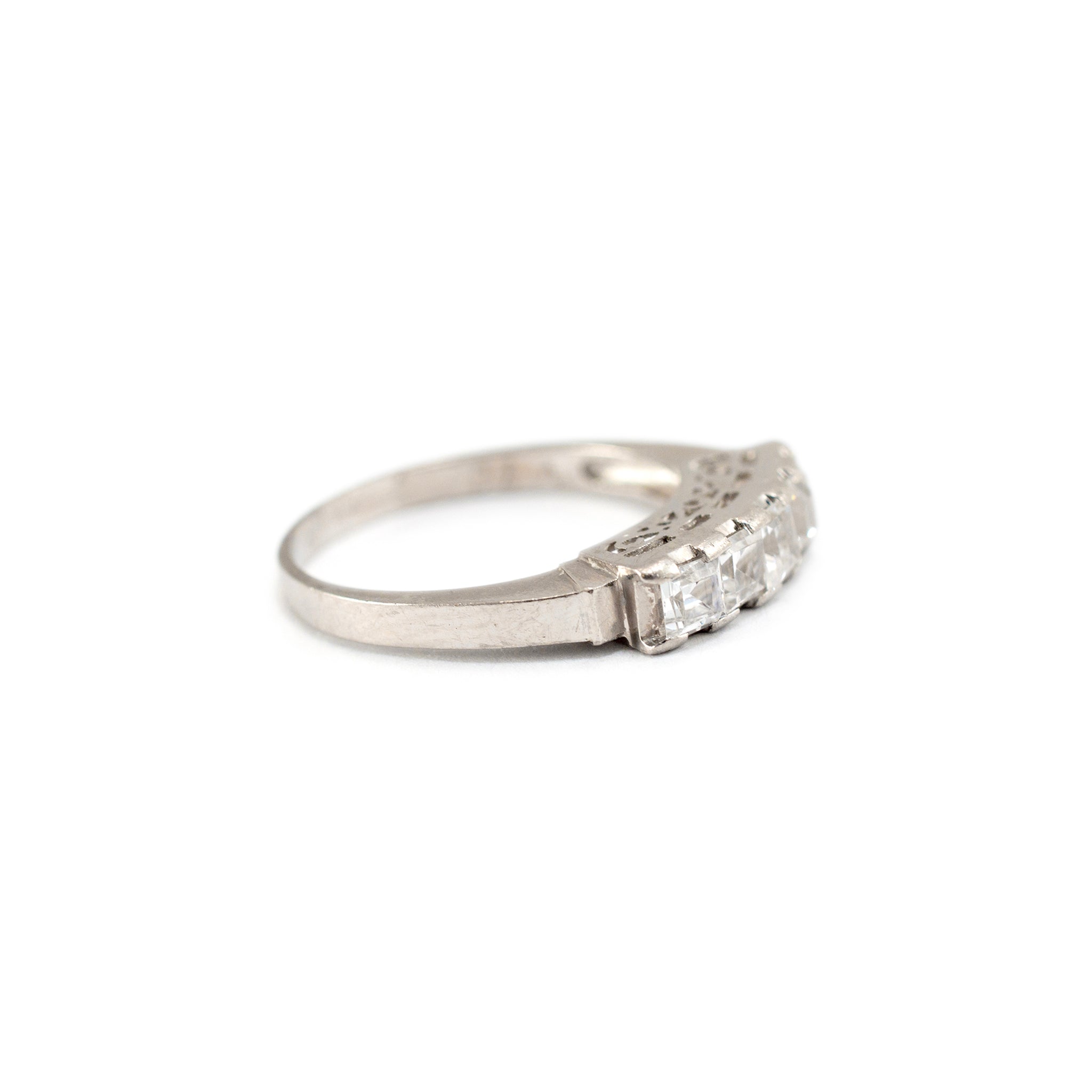 Antique Platinum Five Across Square Baguette Quartz Band Ring