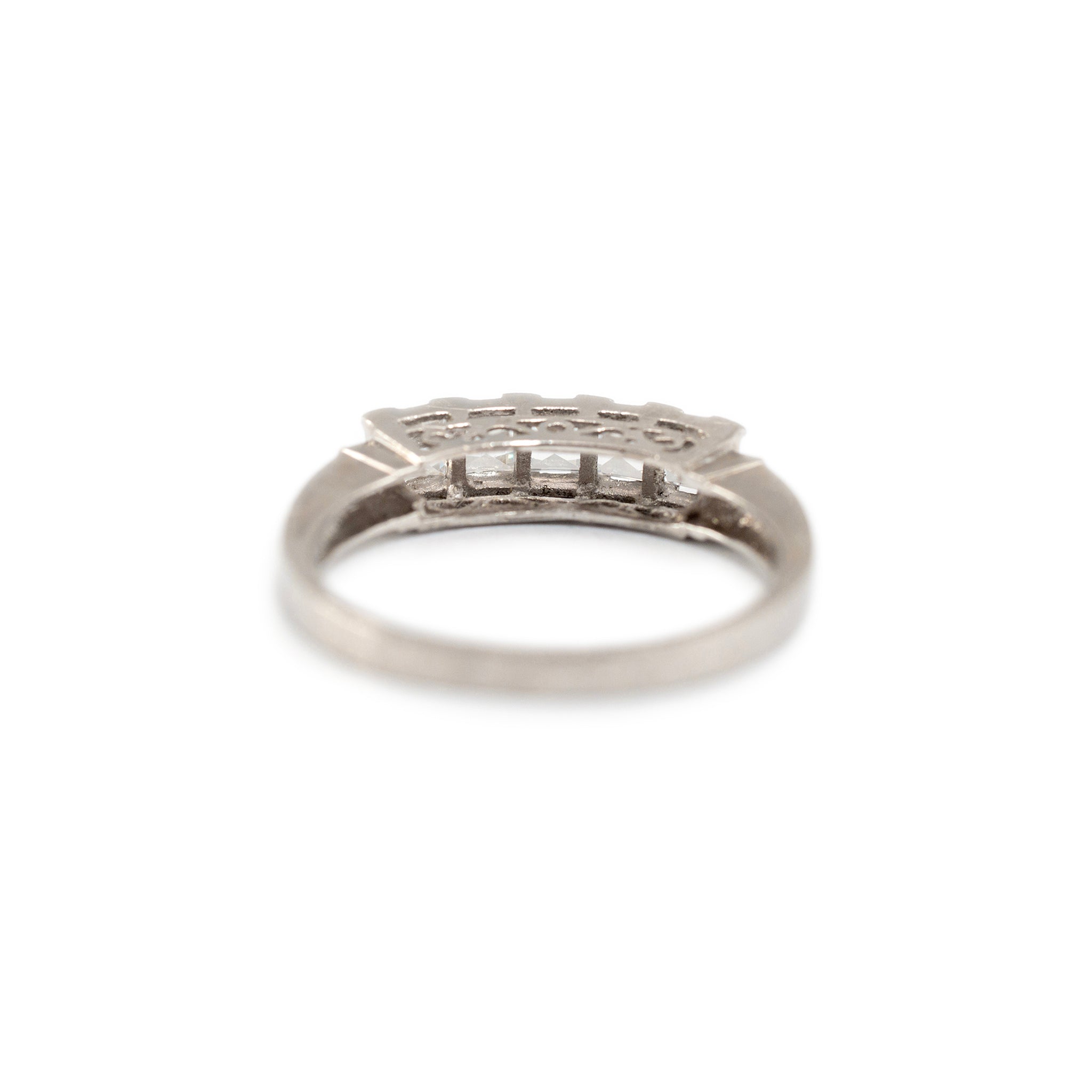 Antique Platinum Five Across Square Baguette Quartz Band Ring