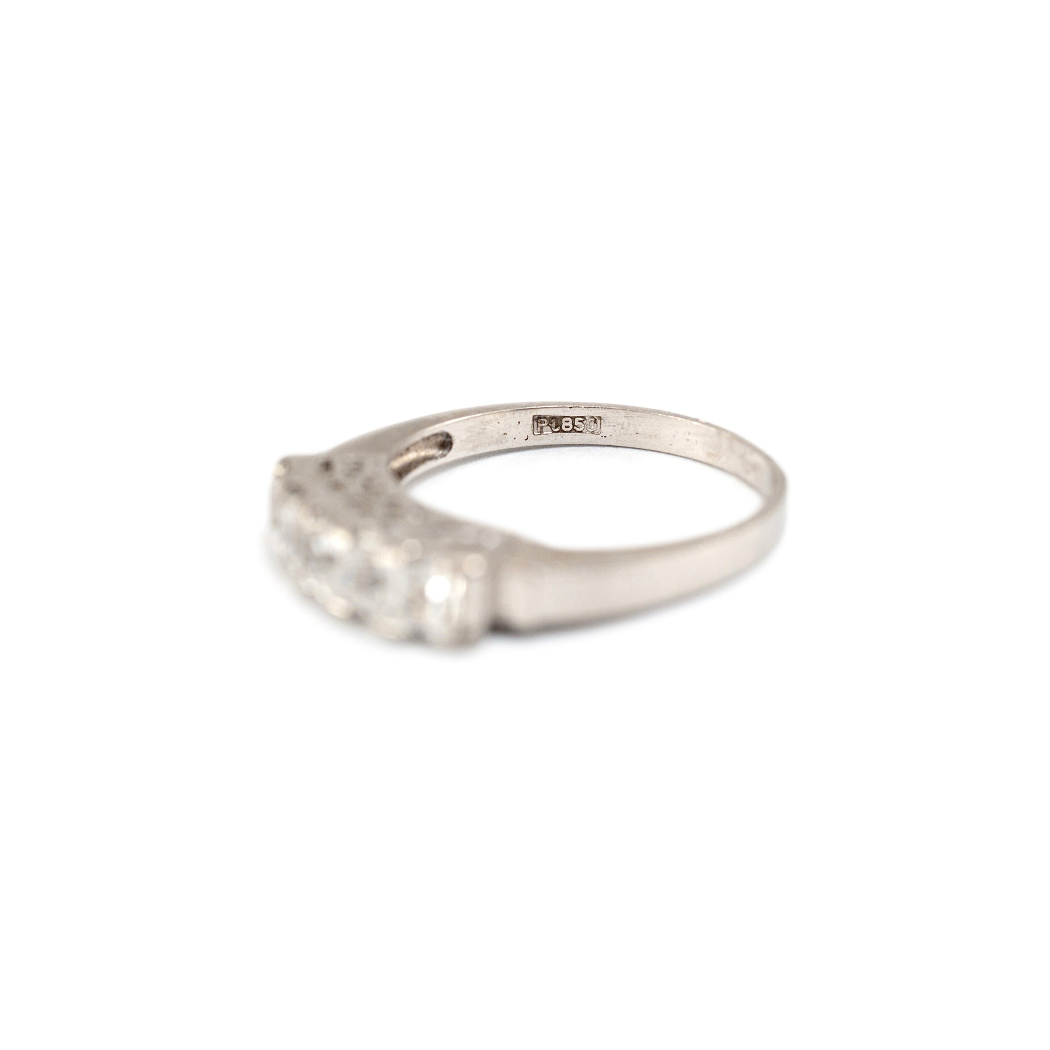 Antique Platinum Five Across Square Baguette Quartz Band Ring