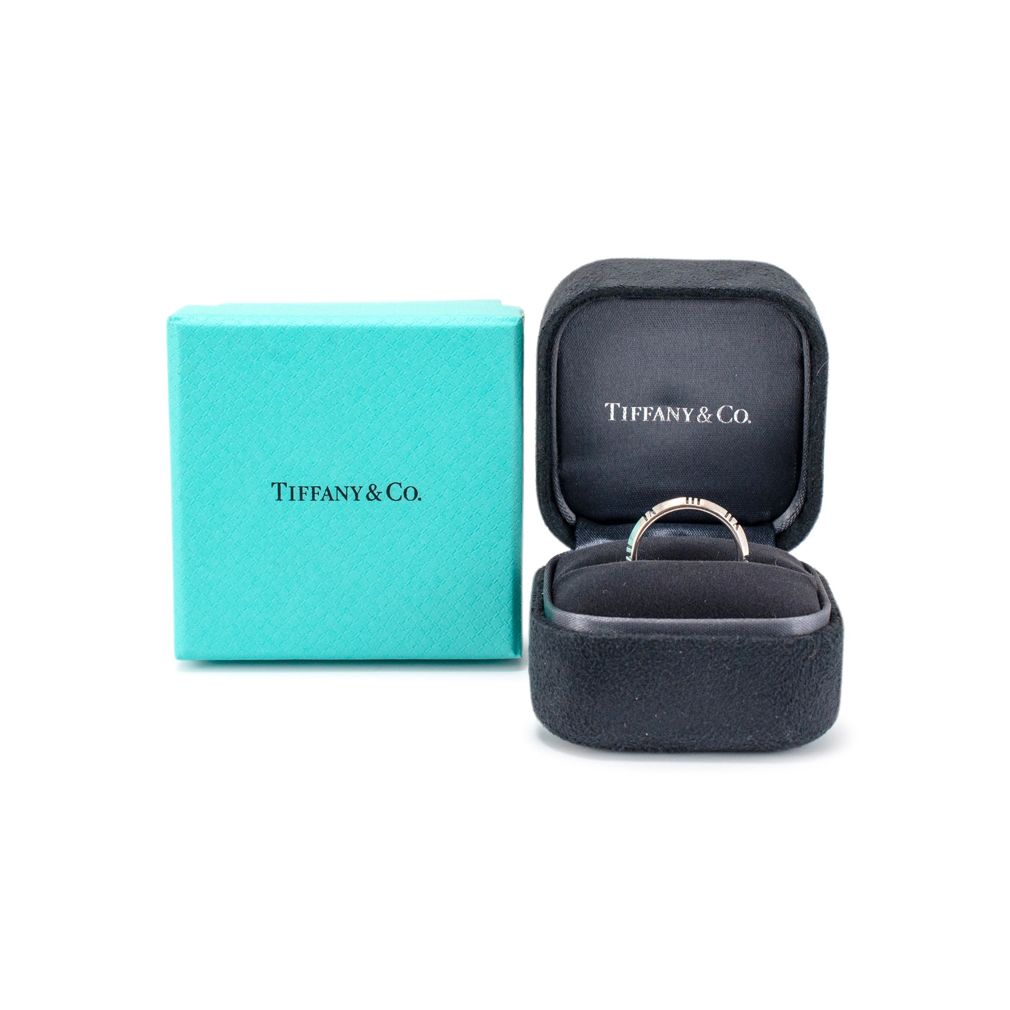 Tiffany & Co. Ladies 18K White Gold Atlas X Closed Narrow Band Ring