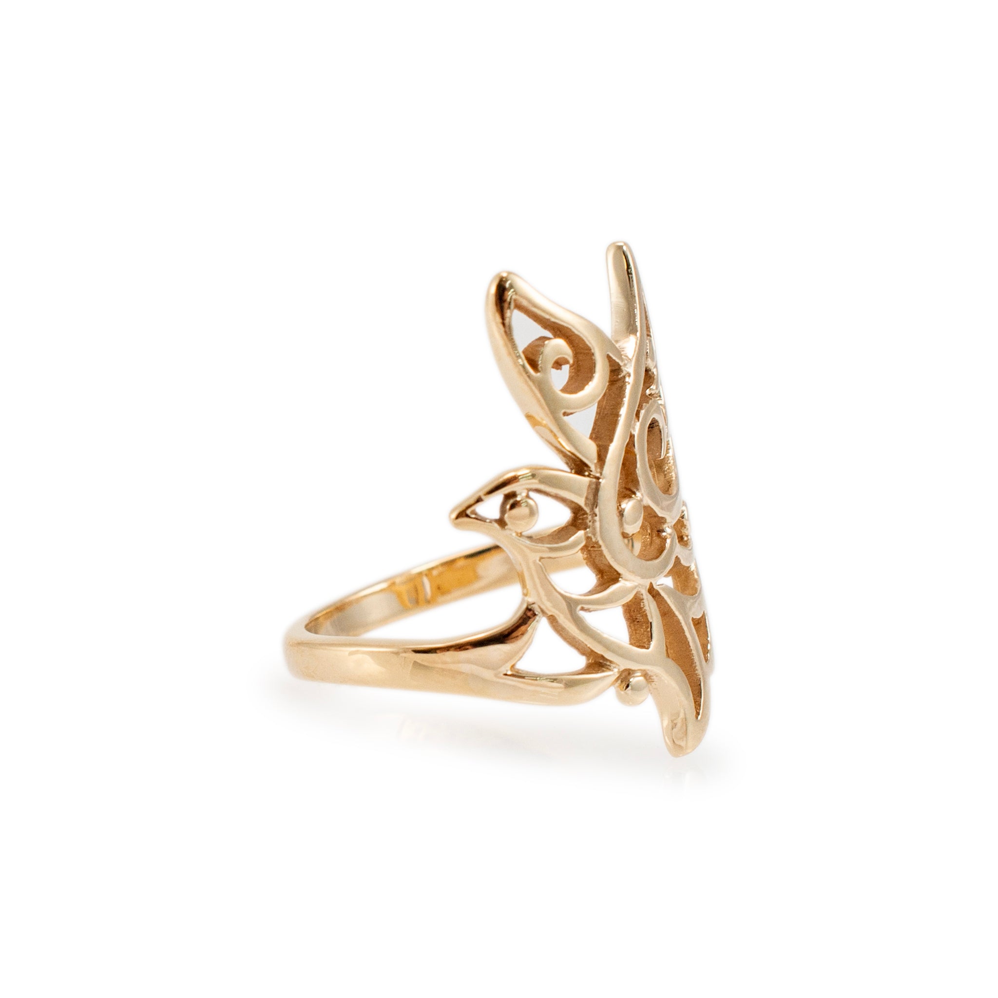 James Avery Retired 14K Yellow Gold Openwork Bird in Flight Dove Cocktail Ring