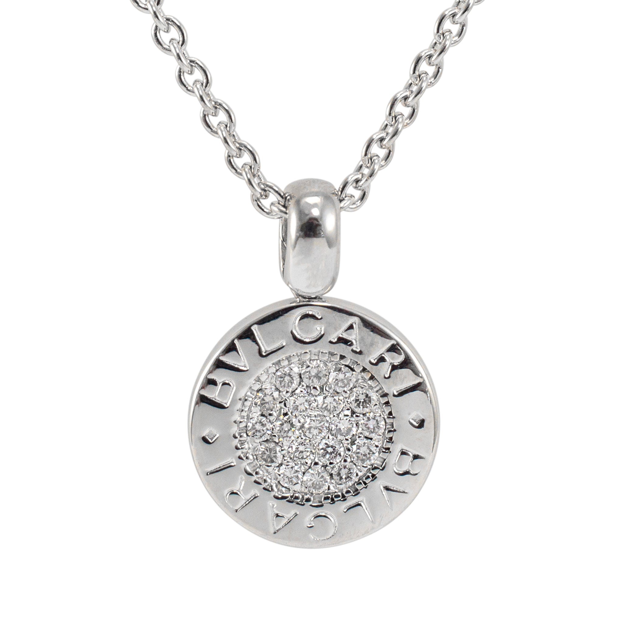 Bvlgari Bvlgari 18K White Gold Circle Pave Diamond Pendant Necklace