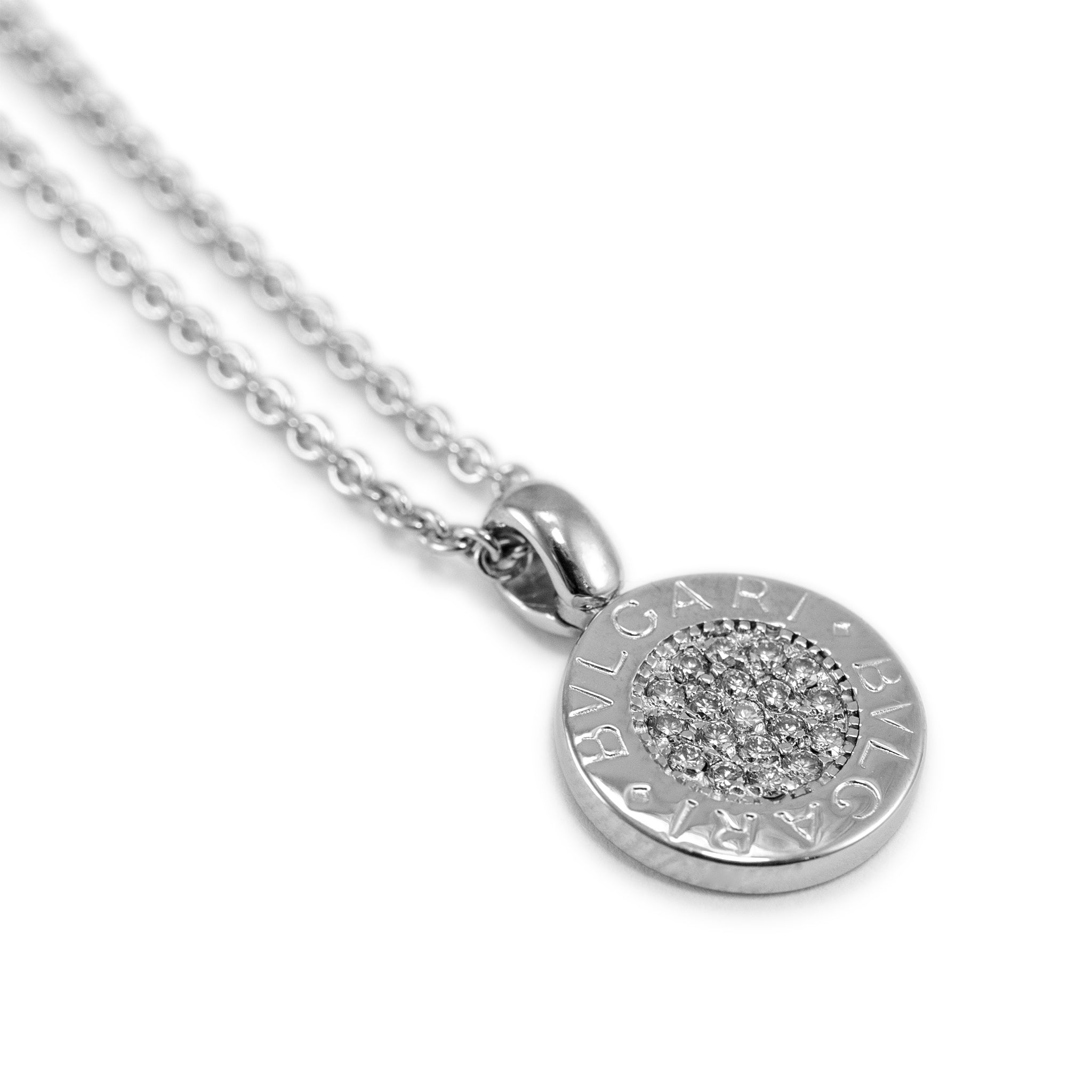Bvlgari Bvlgari 18K White Gold Circle Pave Diamond Pendant Necklace