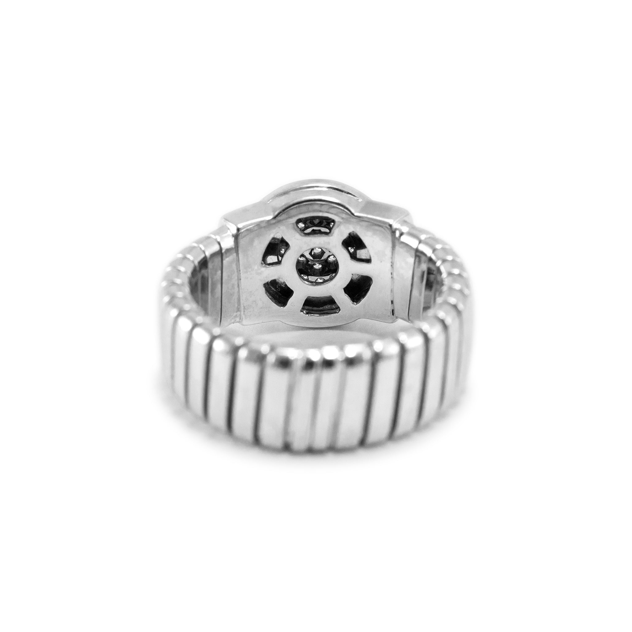 Bvlgari Bvlgari Tubogas 18K White Gold Circle Pave Diamond Cocktail Ring