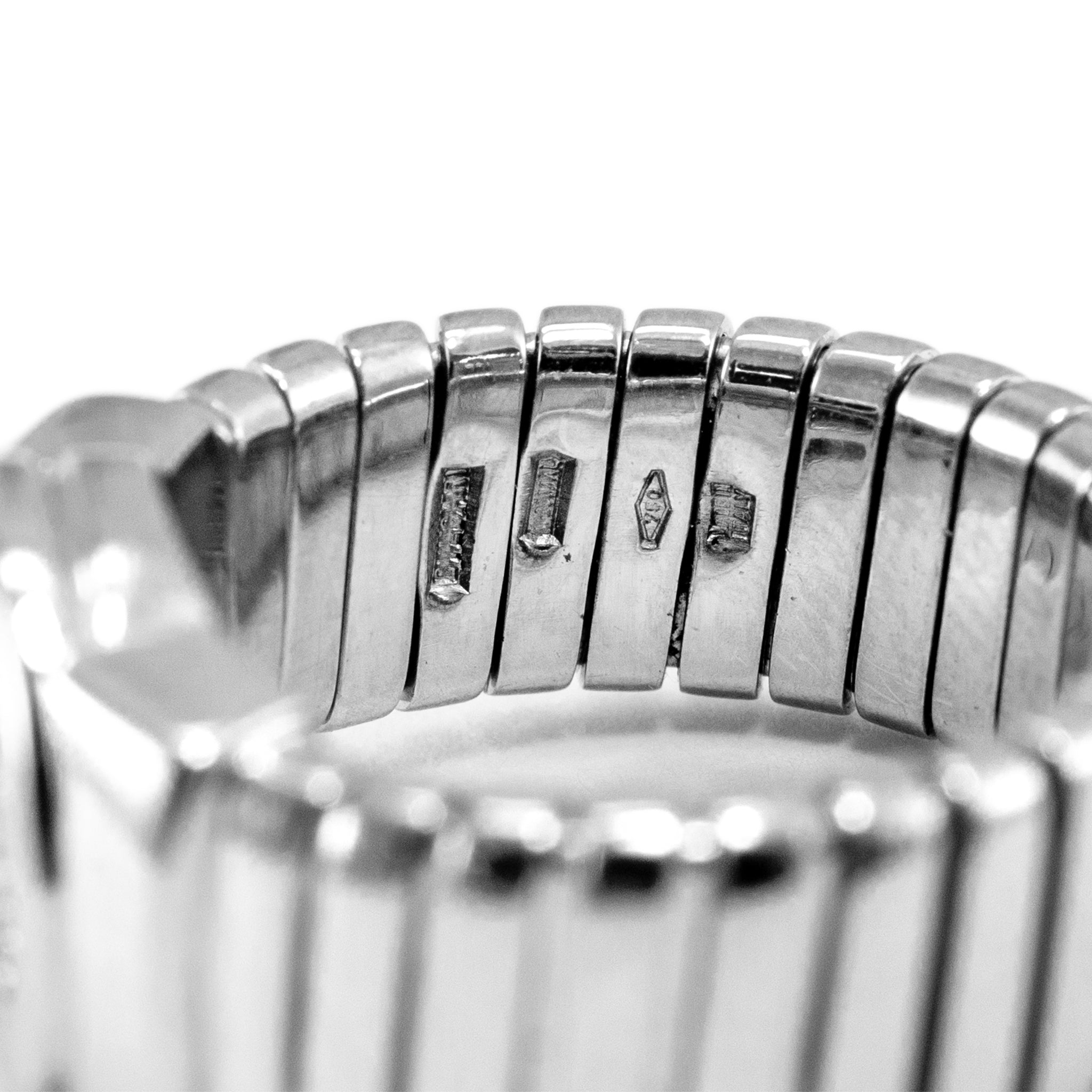 Bvlgari Bvlgari Tubogas 18K White Gold Circle Pave Diamond Cocktail Ring