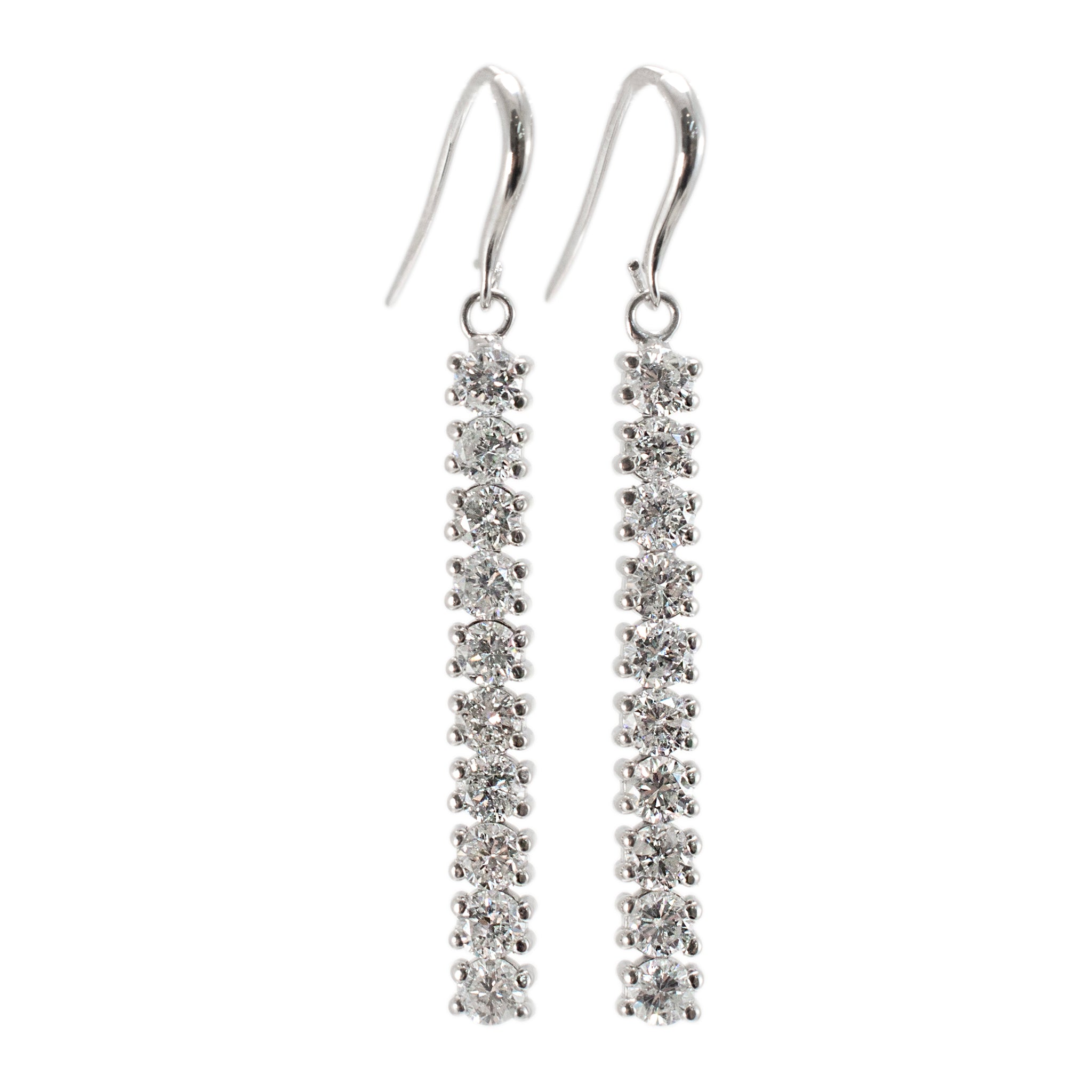 Ladies 14K White Gold 3.02ct Round Diamond Liner Drop Earrings