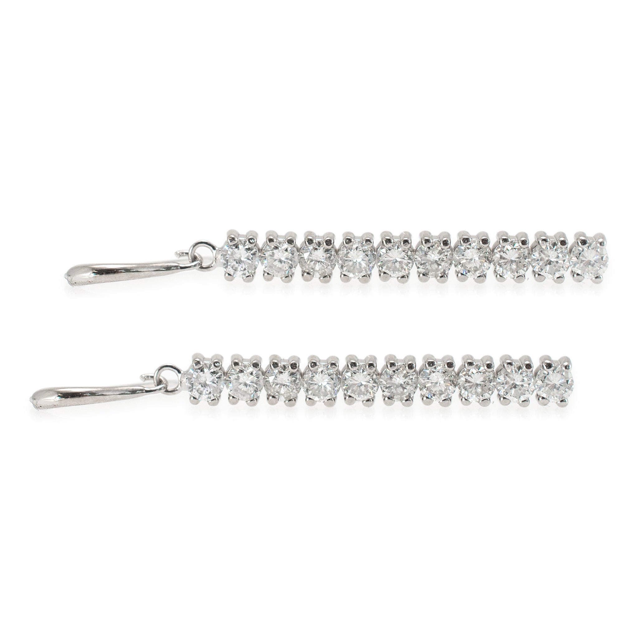 Ladies 14K White Gold 3.02ct Round Diamond Liner Drop Earrings
