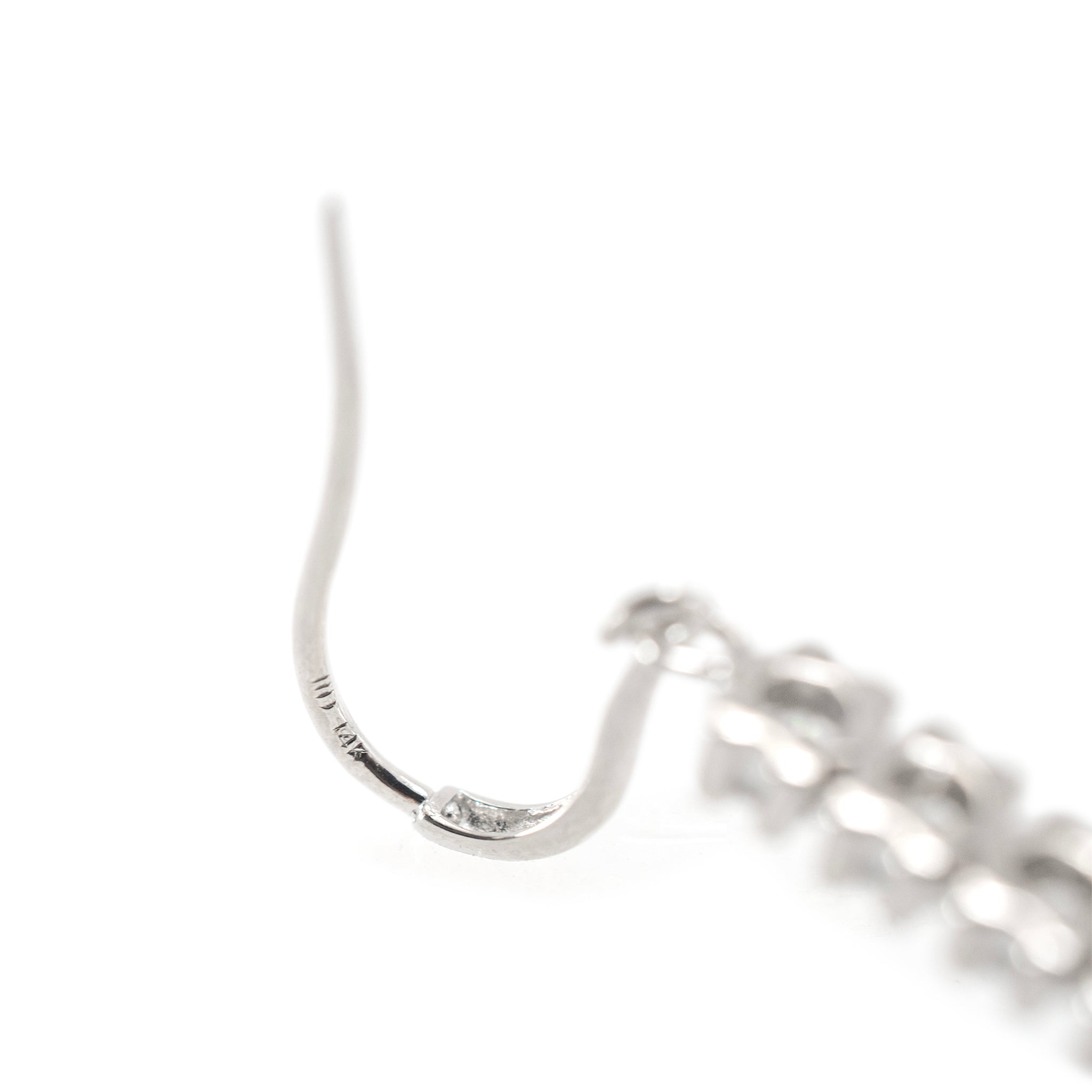 Ladies 14K White Gold 3.02ct Round Diamond Liner Drop Earrings