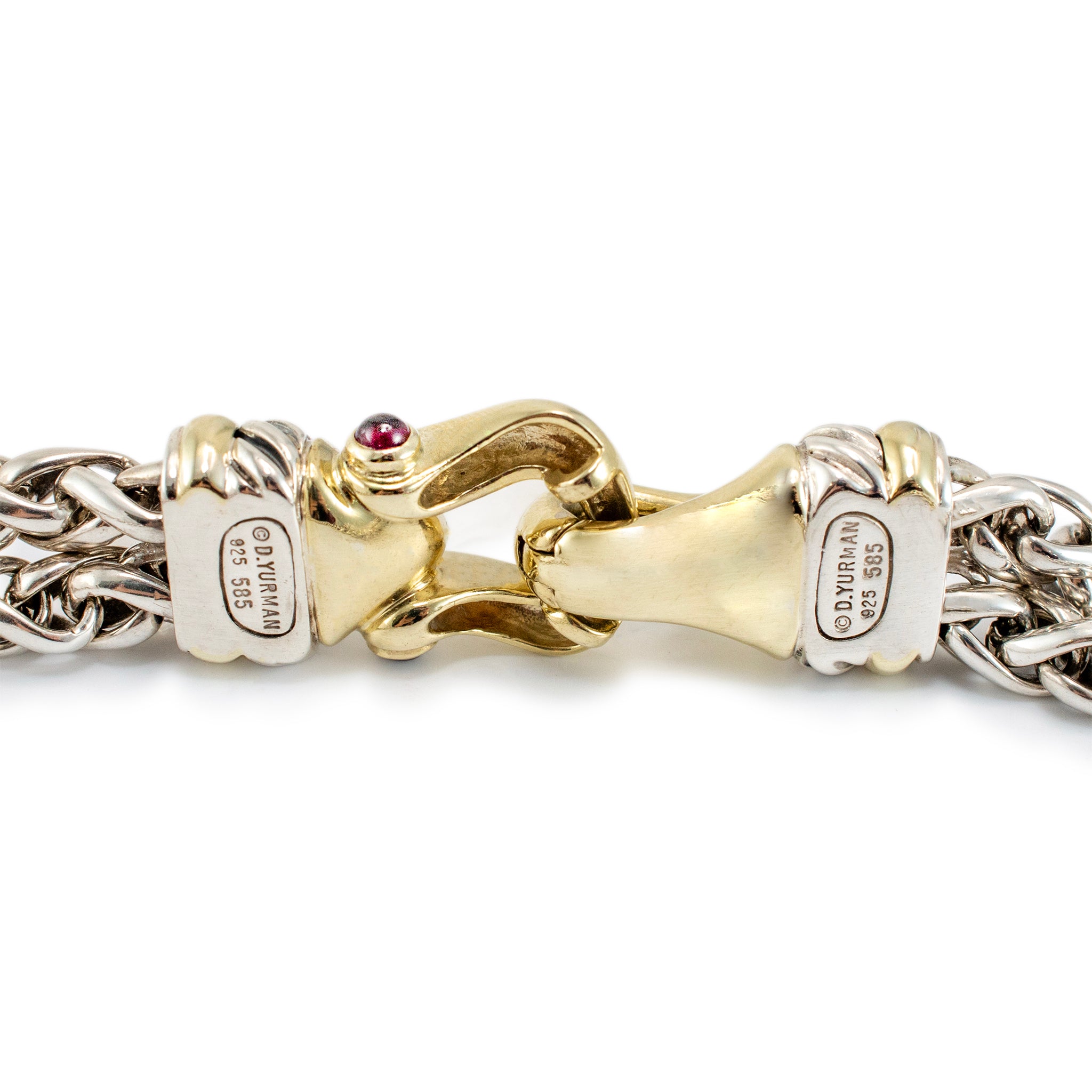 David Yurman 925 Sterling Silver Yellow Gold Buckle Double Wheat Chain Necklace