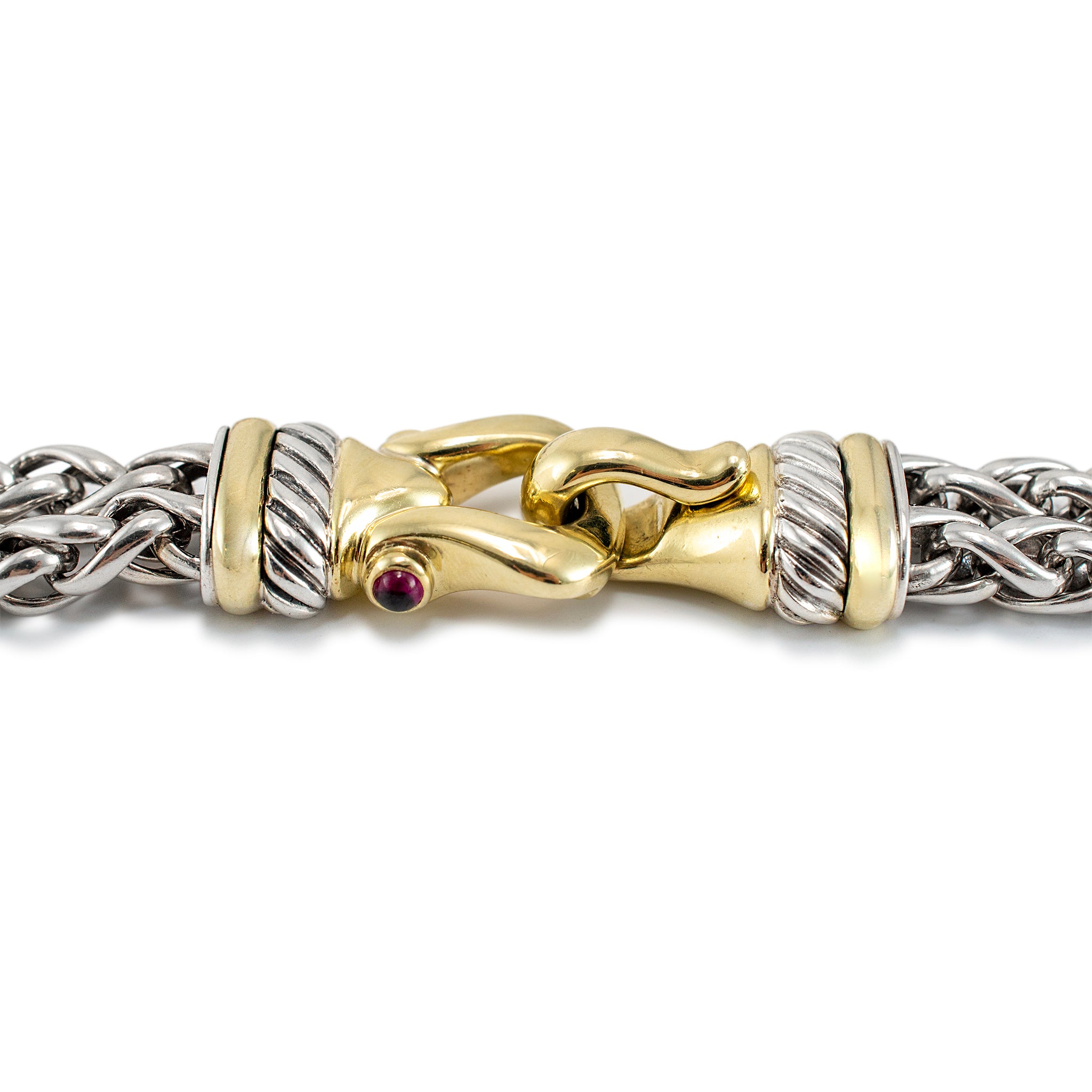 David Yurman 925 Sterling Silver Yellow Gold Buckle Double Wheat Chain Necklace