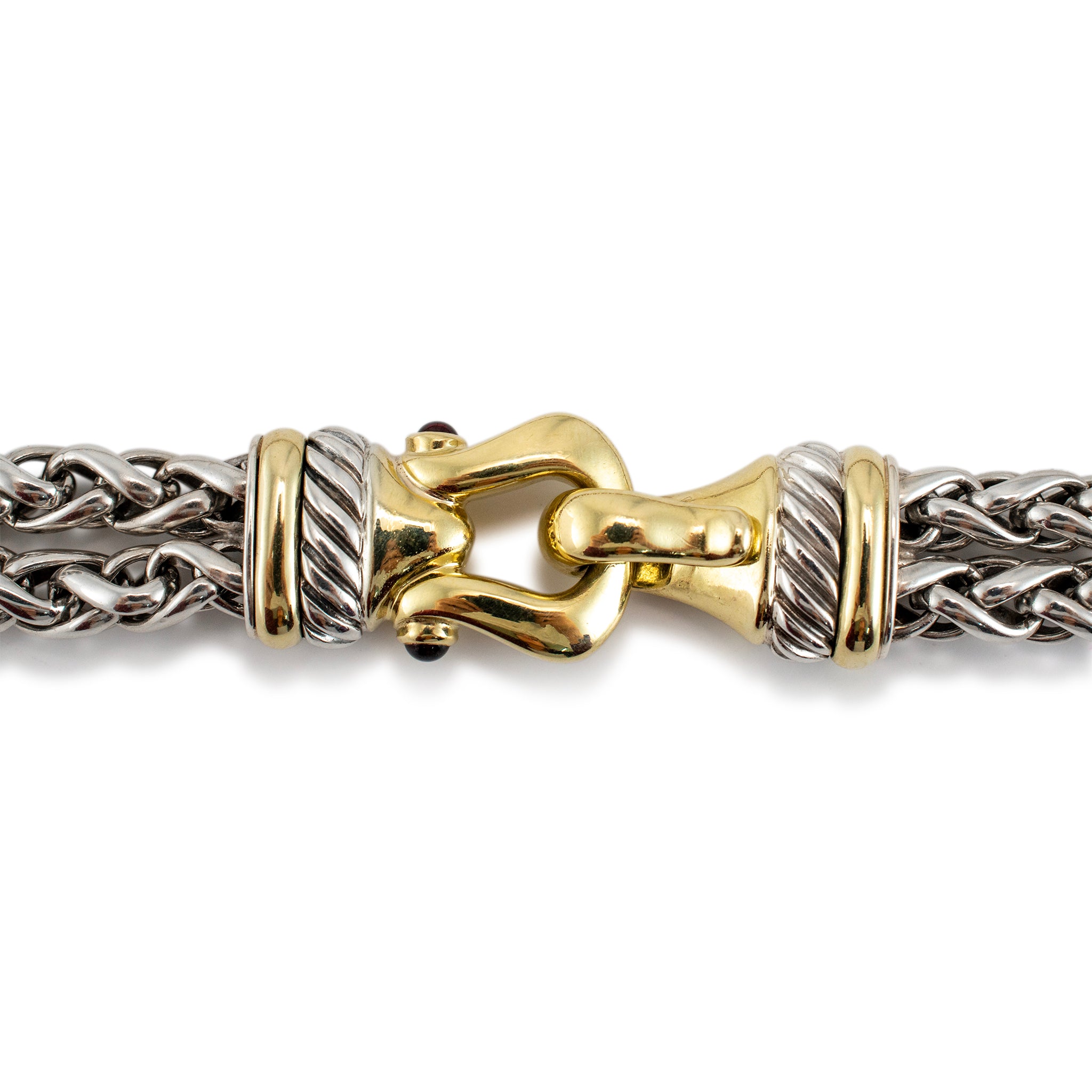 David Yurman 925 Sterling Silver Yellow Gold Buckle Double Wheat Chain Necklace