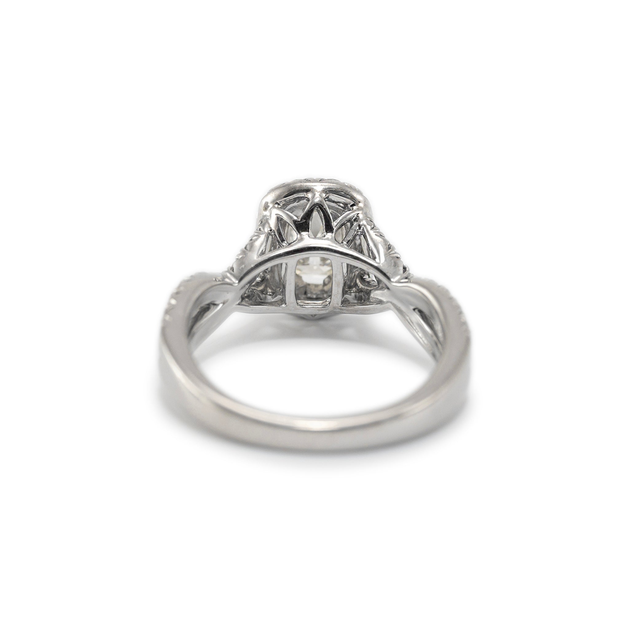 18K White Gold GIA 1.01ct Cushion Cut Diamond Crossover Shank Engagement Ring